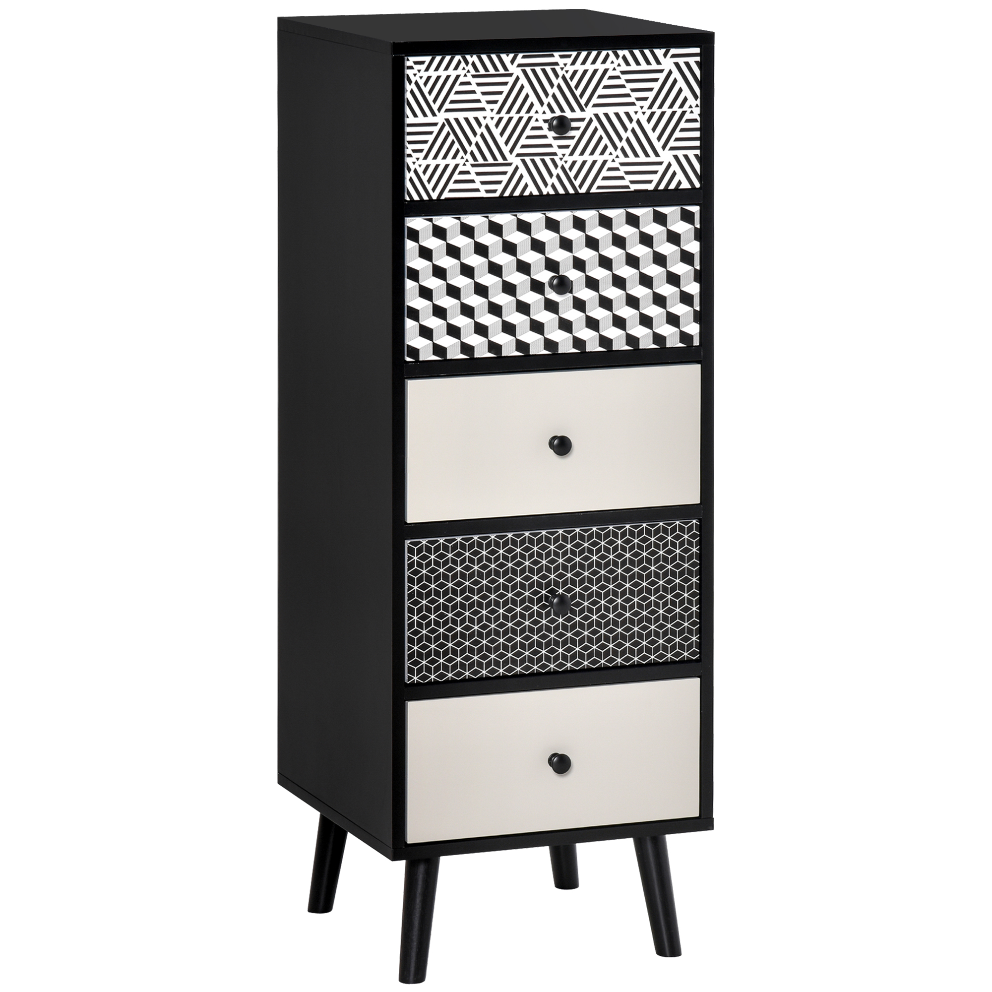 HERON Black Chest of Drawers - Tallboy, Medium-sized, 5 Drawers - Life Essentials