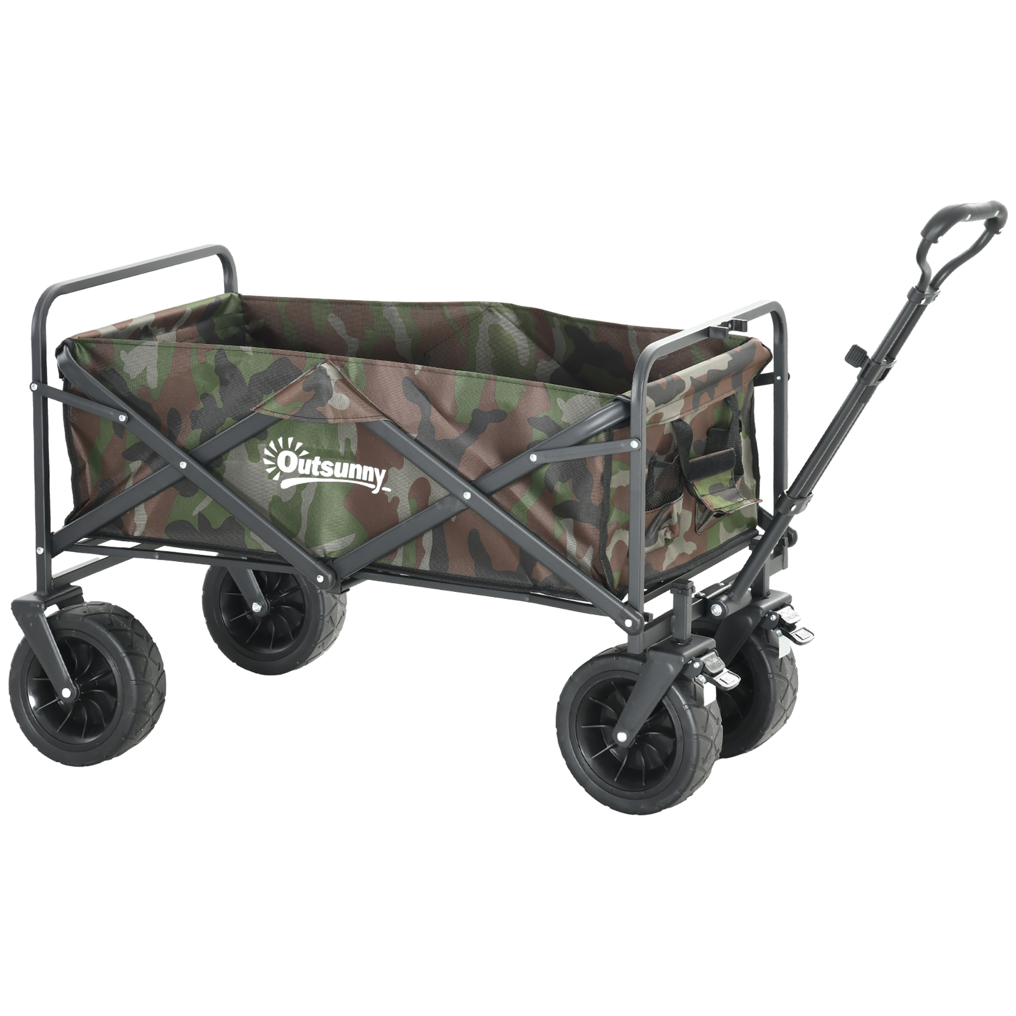 Folding Garden Trolley, Outdoor Wagon Cart with Carry Bag, for Beach, Camping, Festival, 100KG Capacity, Camouflage - Life Essentials