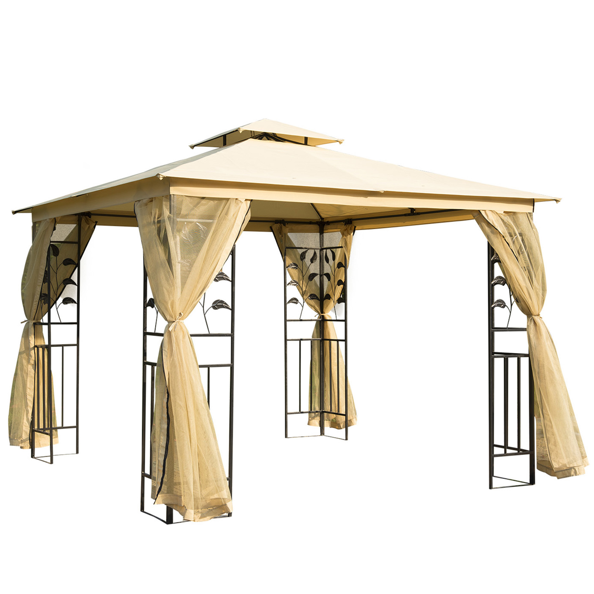 3x3 m Double Top Gazebo-Beige - Life Essentials