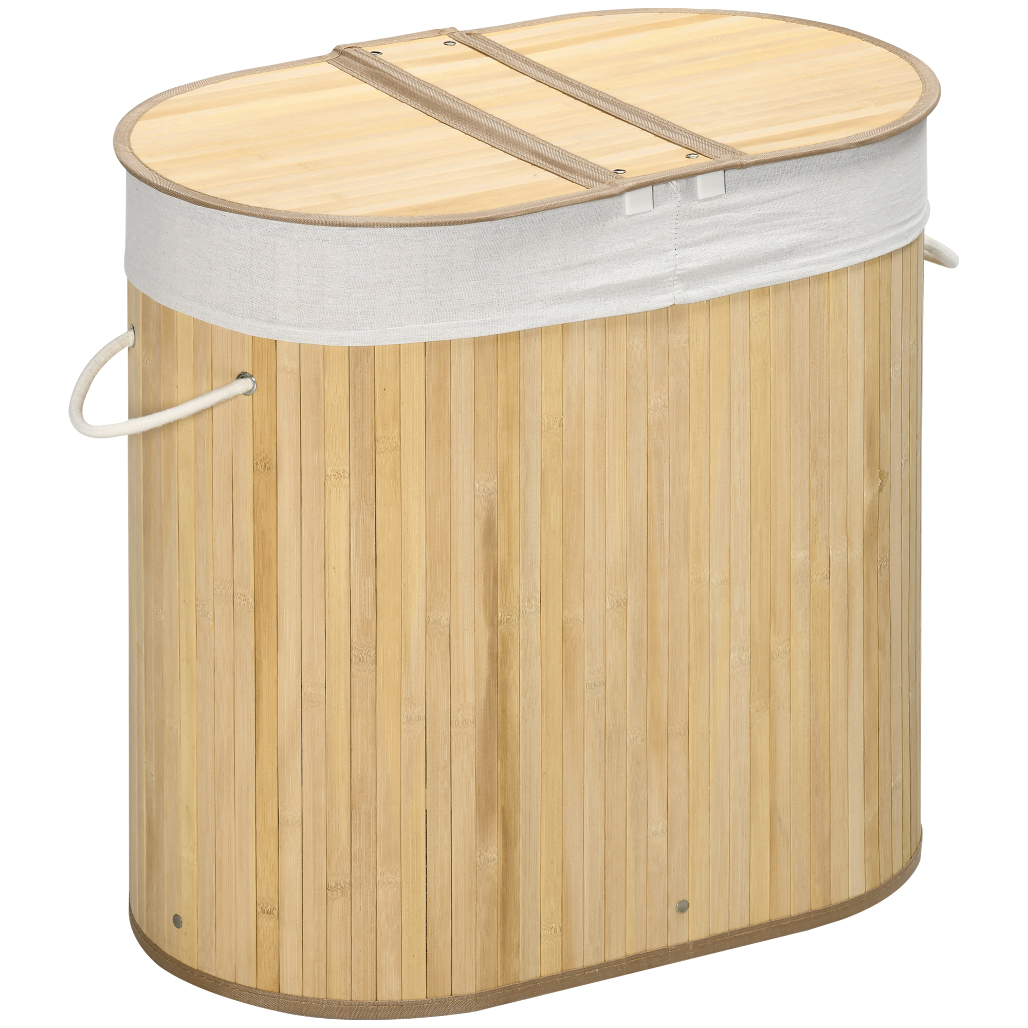 Bamboo Laundry Basket with Lid, 100 Litres Laundry Hamper with 2 Sections Removable Washable Lining Washing Baskets 62.5 x 37 x 60.5cm Natural - Life 