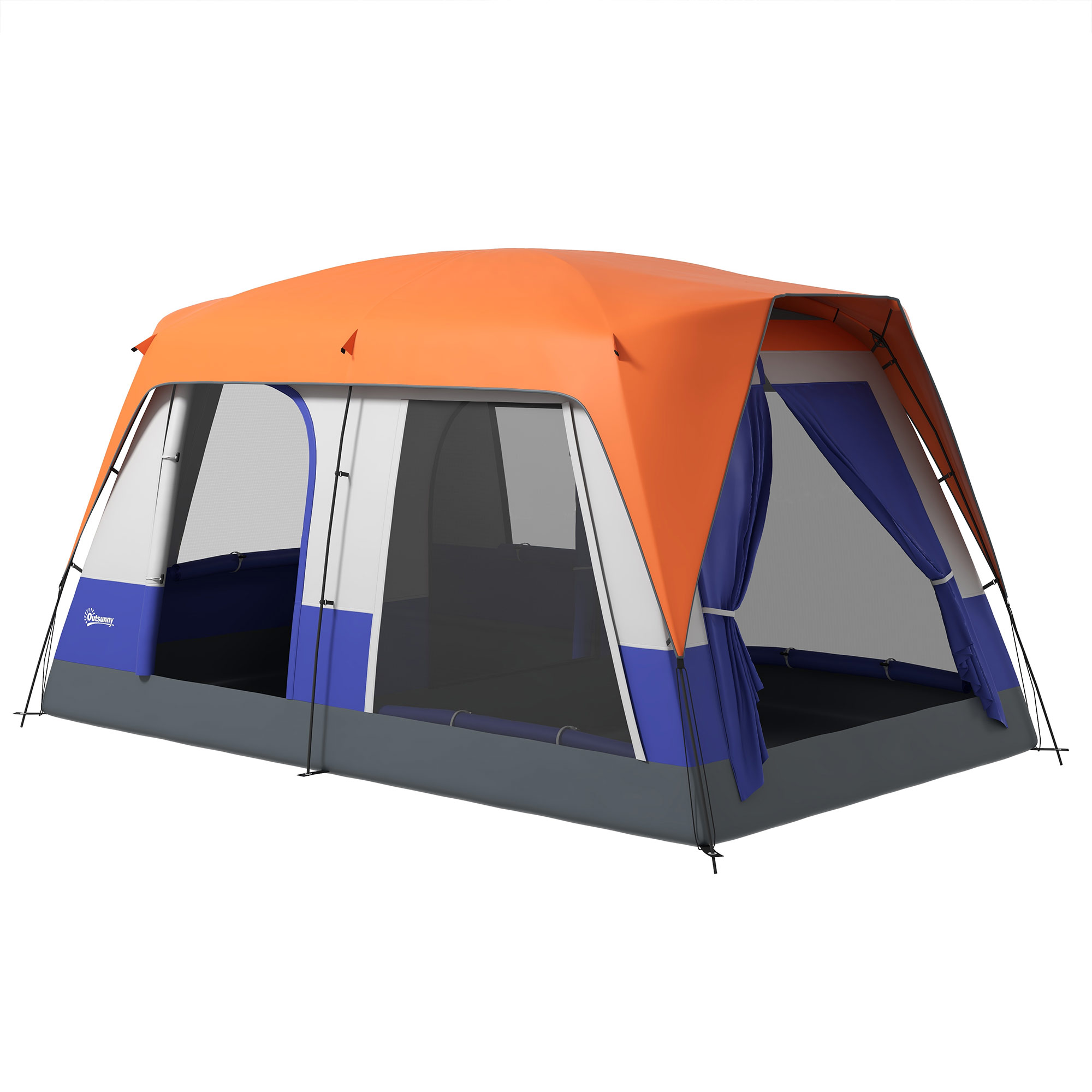 Jones Seven-Man Camping Tent with Small Rainfly and Accessories - Orange - Life Essentials
