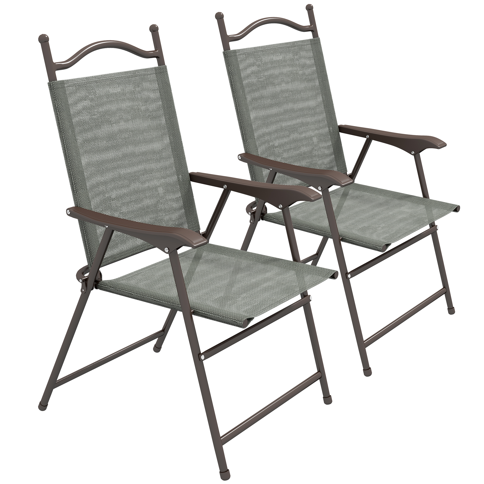 2 Pieces Folding Patio Camping Chairs Set, Sports Chairs for Adults with Armrest, Mesh Fabric Seat for Lawn - Life Essentials