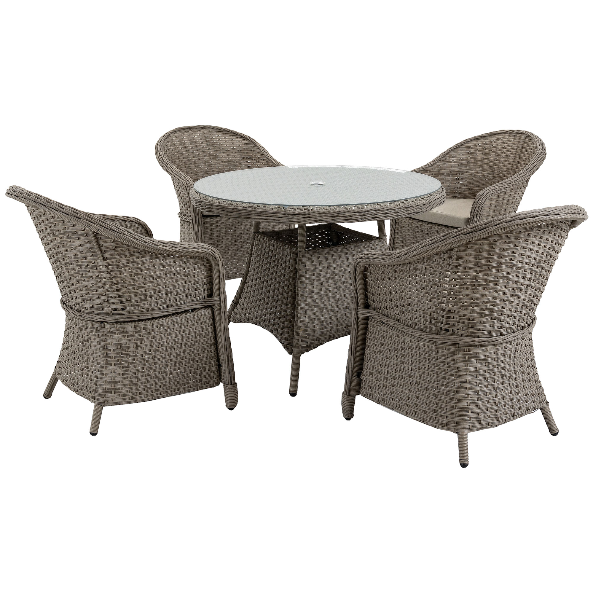 5 Pieces Outdoor Patio PE Rattan Dining Set, Four Seater Garden Furniture - 4 Chairs & Round Table w/ Umbrella Hole, Mixed Grey - Life Essentials