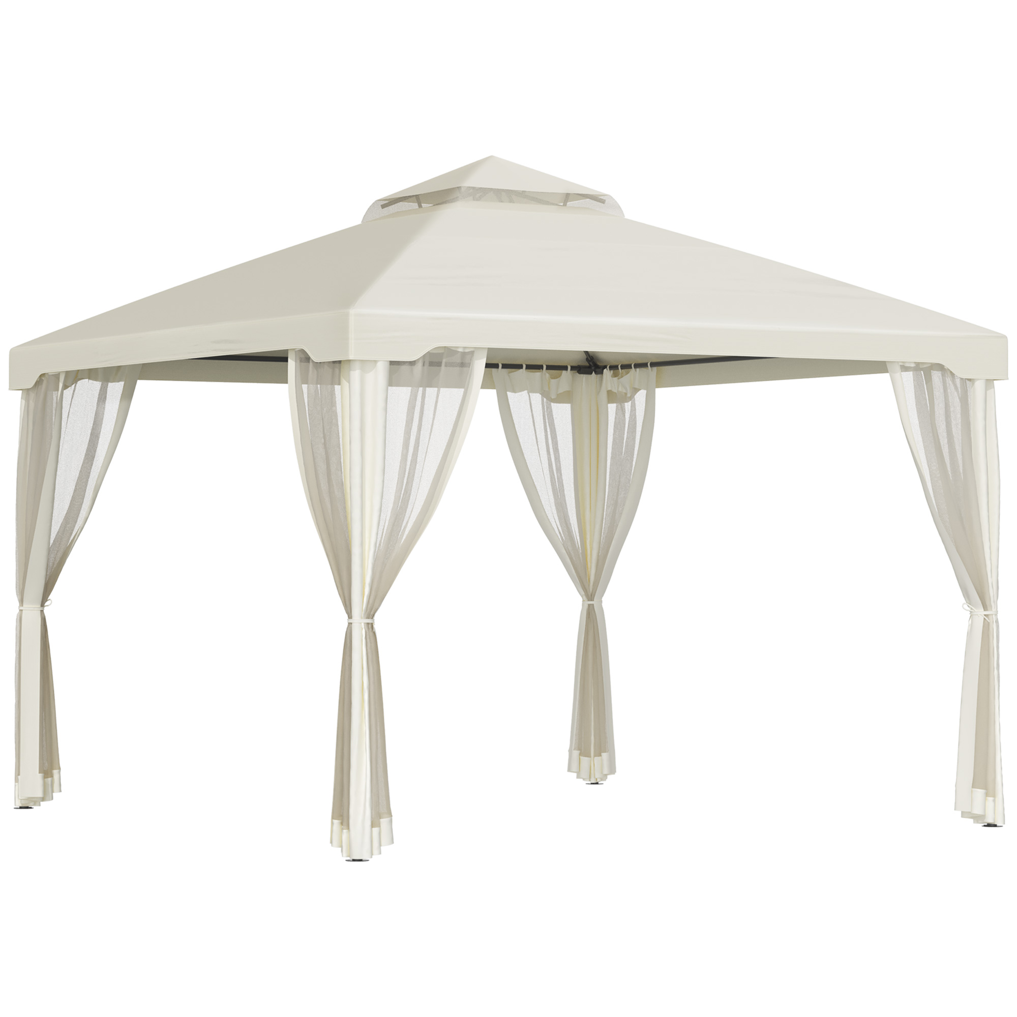 3 x 3 Meter Metal Gazebo Garden Outdoor 2-tier Roof Marquee Party Tent Canopy Pavillion Patio Shelter with Netting - Cream White - Life Essentials