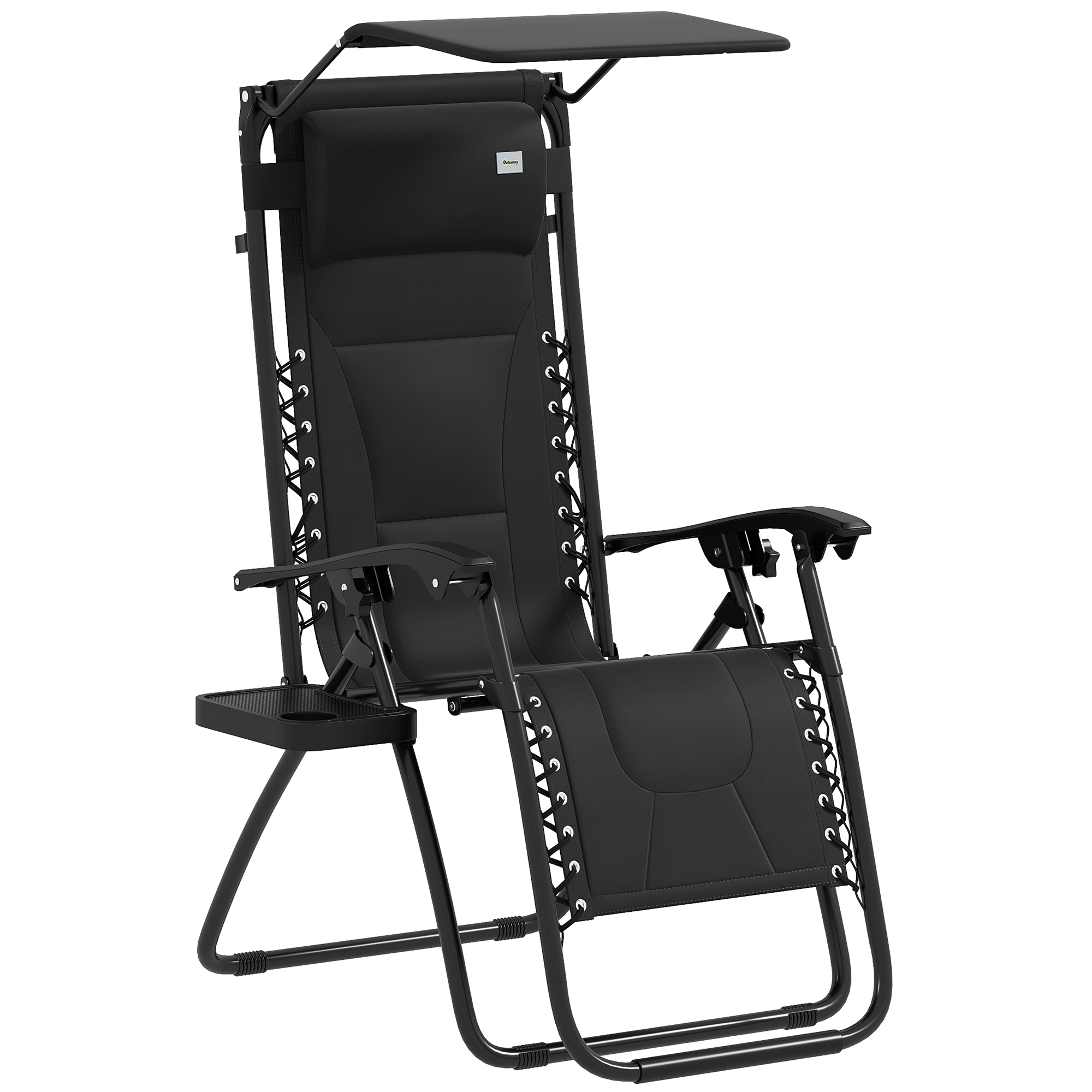SUNVISTA Zero Gravity Lounger Chair, Folding Reclining Patio Chair with Shade Cover, Padded Seat, Cup Holder, Black - Life Essentials
