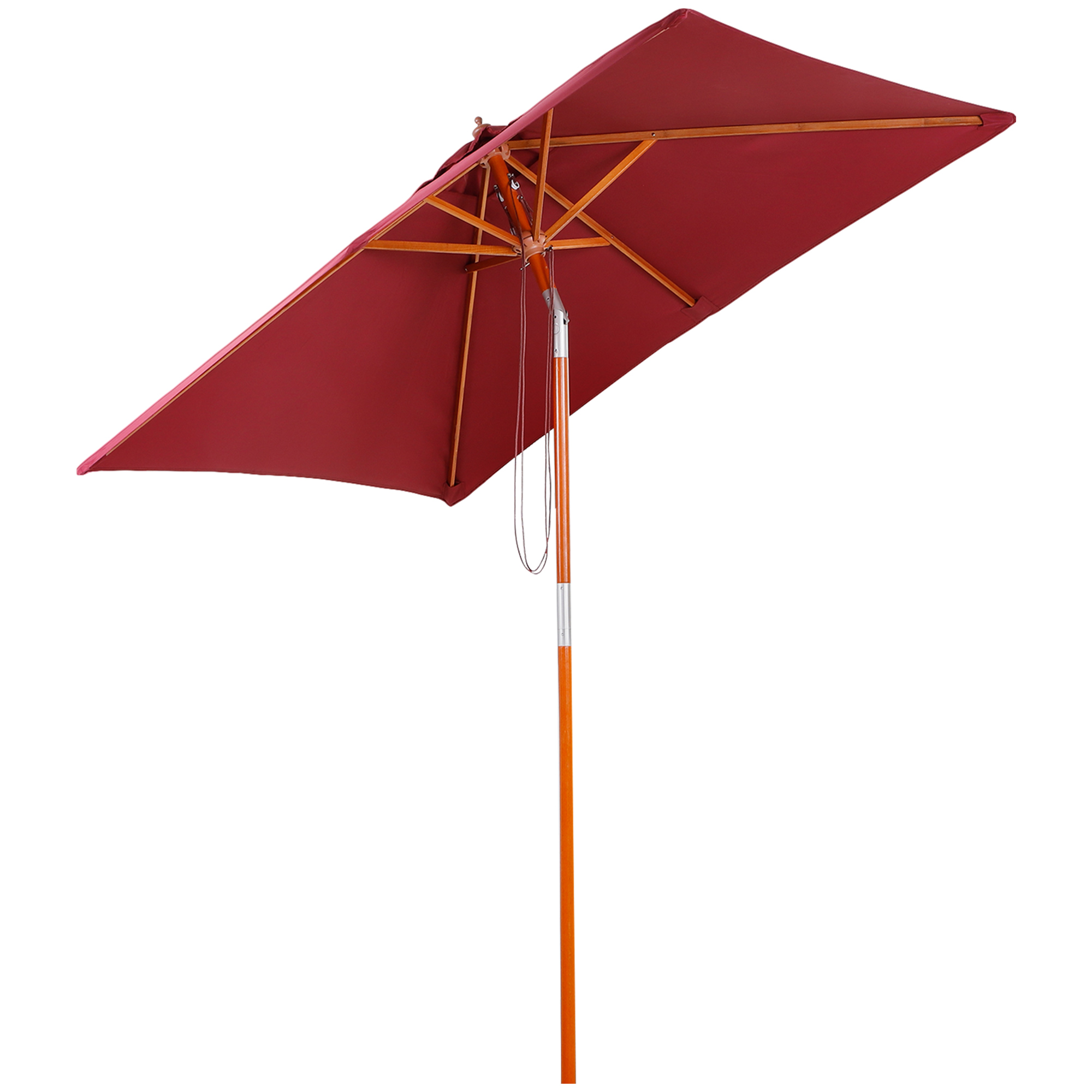 2 x 1.5m Patio Garden Parasol Sun Umbrella Sunshade Canopy Outdoor Backyard Furniture Fir Wooden Pole 6 Ribs Tilt Mechanism - Wine Red - Life 