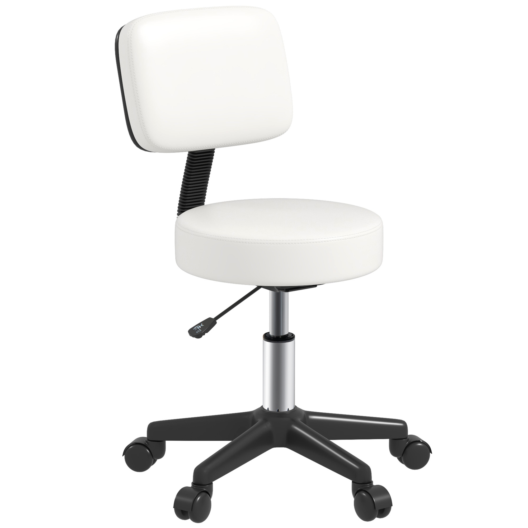 Beautician's Swivel Salon Chair with Padded Seat Height Adjustable, Spa Rolling Cushion - White - Life Essentials