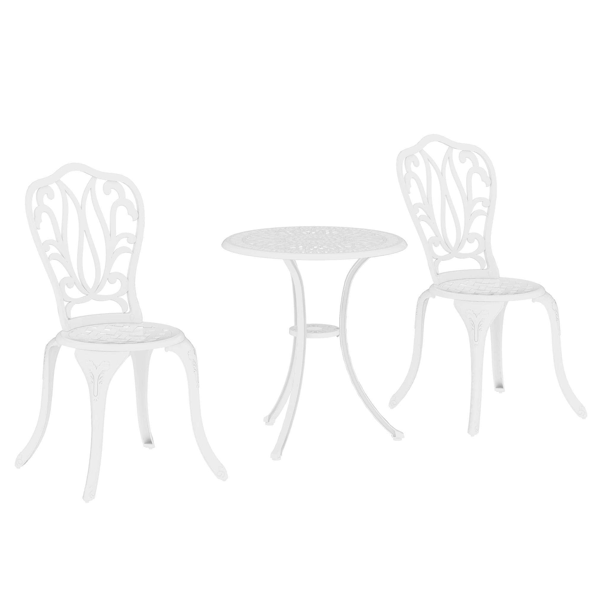 SUNVISTA 3 Piece Garden Bistro Set, Cast Aluminium Outdoor Furniture Set with Umbrella Hole for Balcony, Porch, Patio, White - Life Essentials