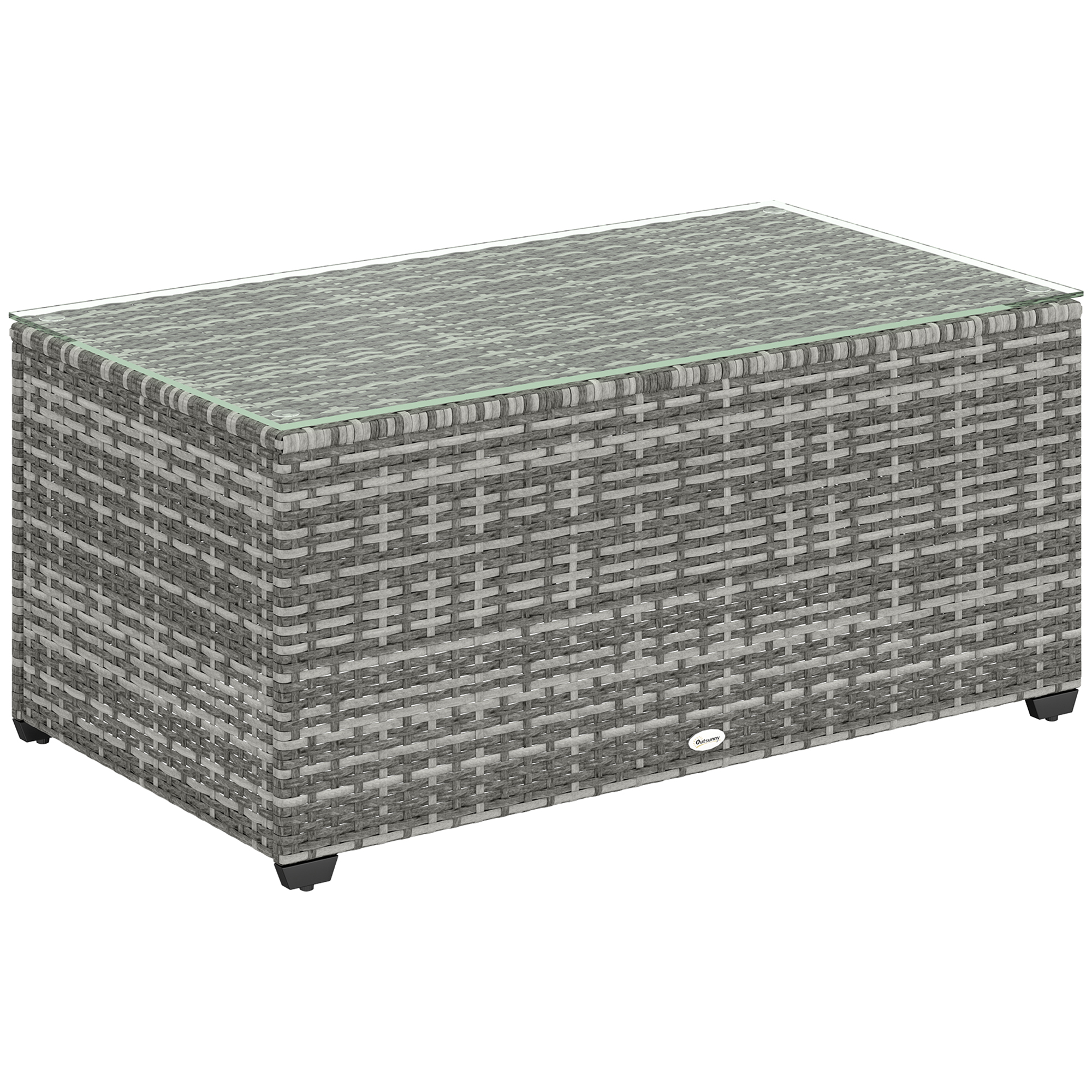 SUNVISTA 90 x 50cm Glass-Top Rattan Side Table - Light Grey - Life Essentials
