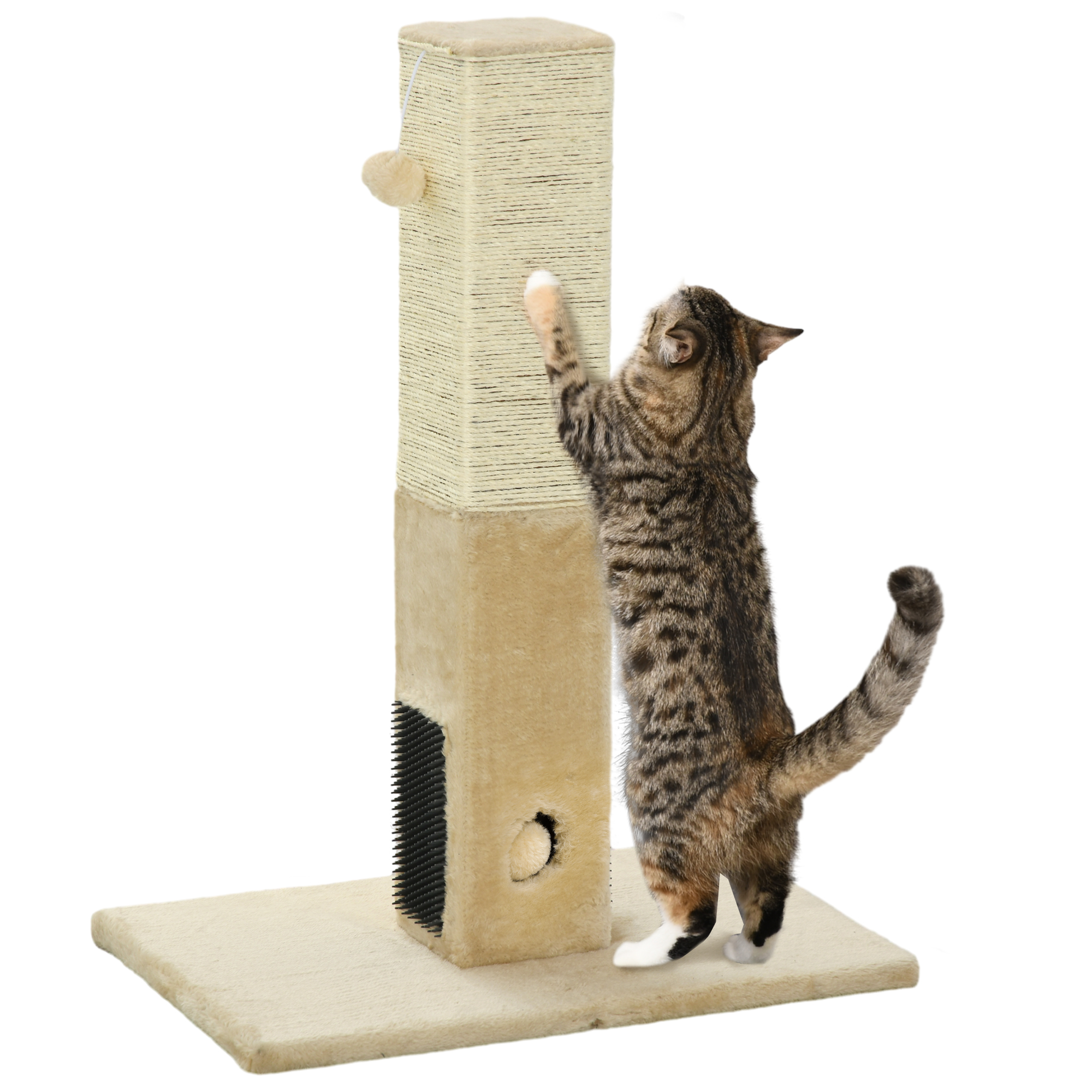 Jute Cat Scratching Post w/ Carpet Base Hanging Toy - Beige - Life Essentials
