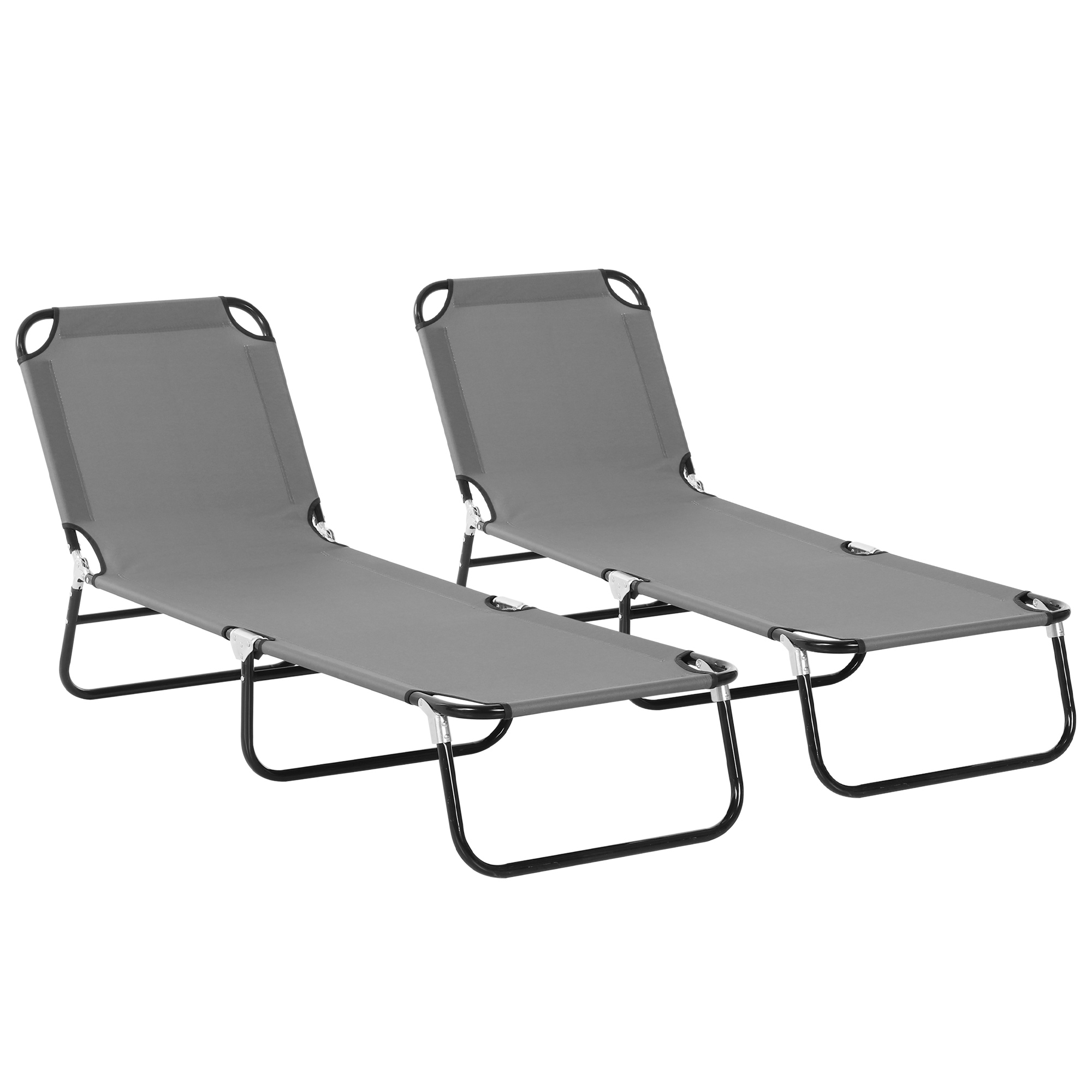 2 Pieces Foldable Sun Lounger Set With 5-Position Adjustable Backrest, Portable Relaxer Recliner with Lightweight Frame - Life Essentials