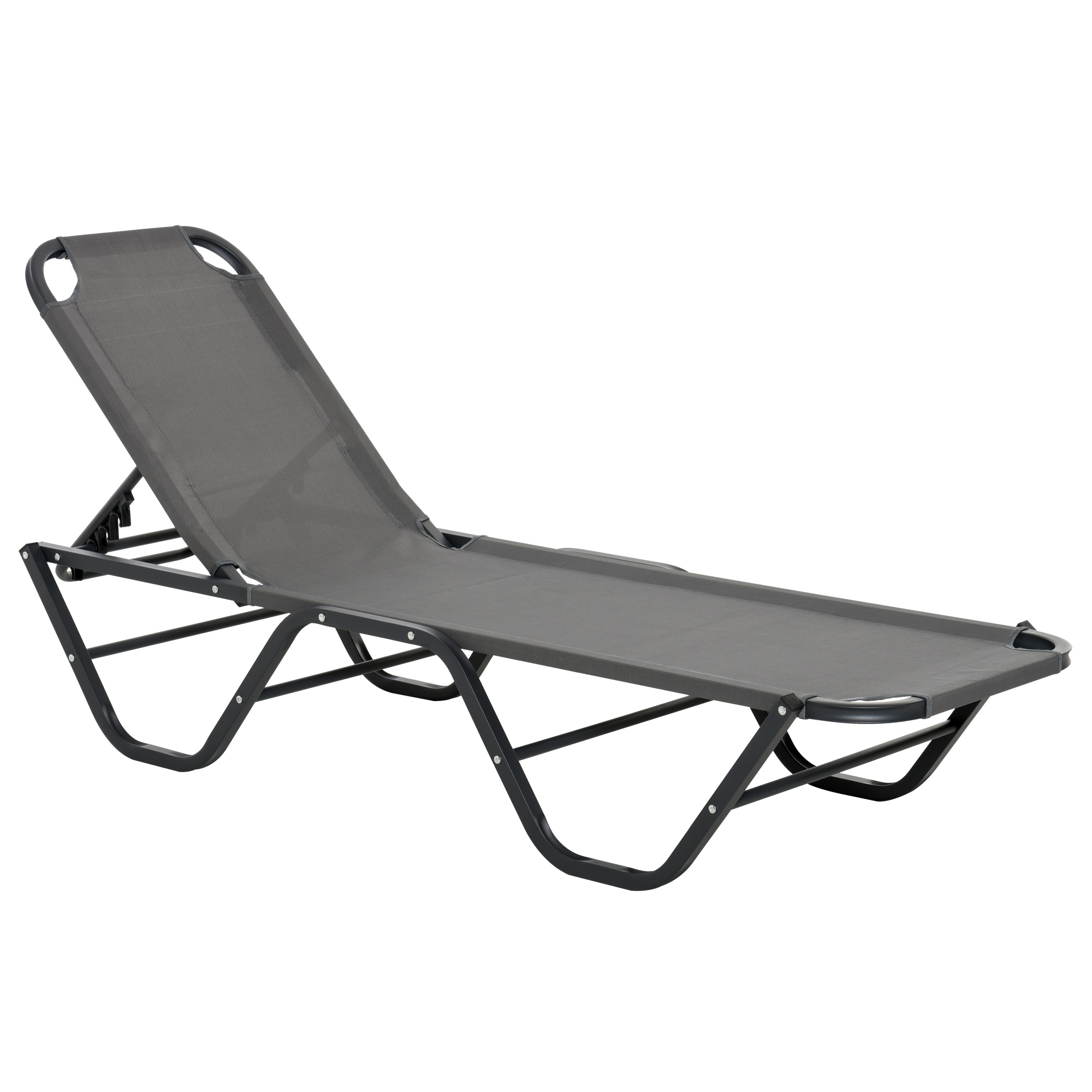 Sun Lounger Relaxer Recliner with 5-Position Adjustable Backrest Lightweight Frame for Pool or Sun Bathing Grey - Life Essentials