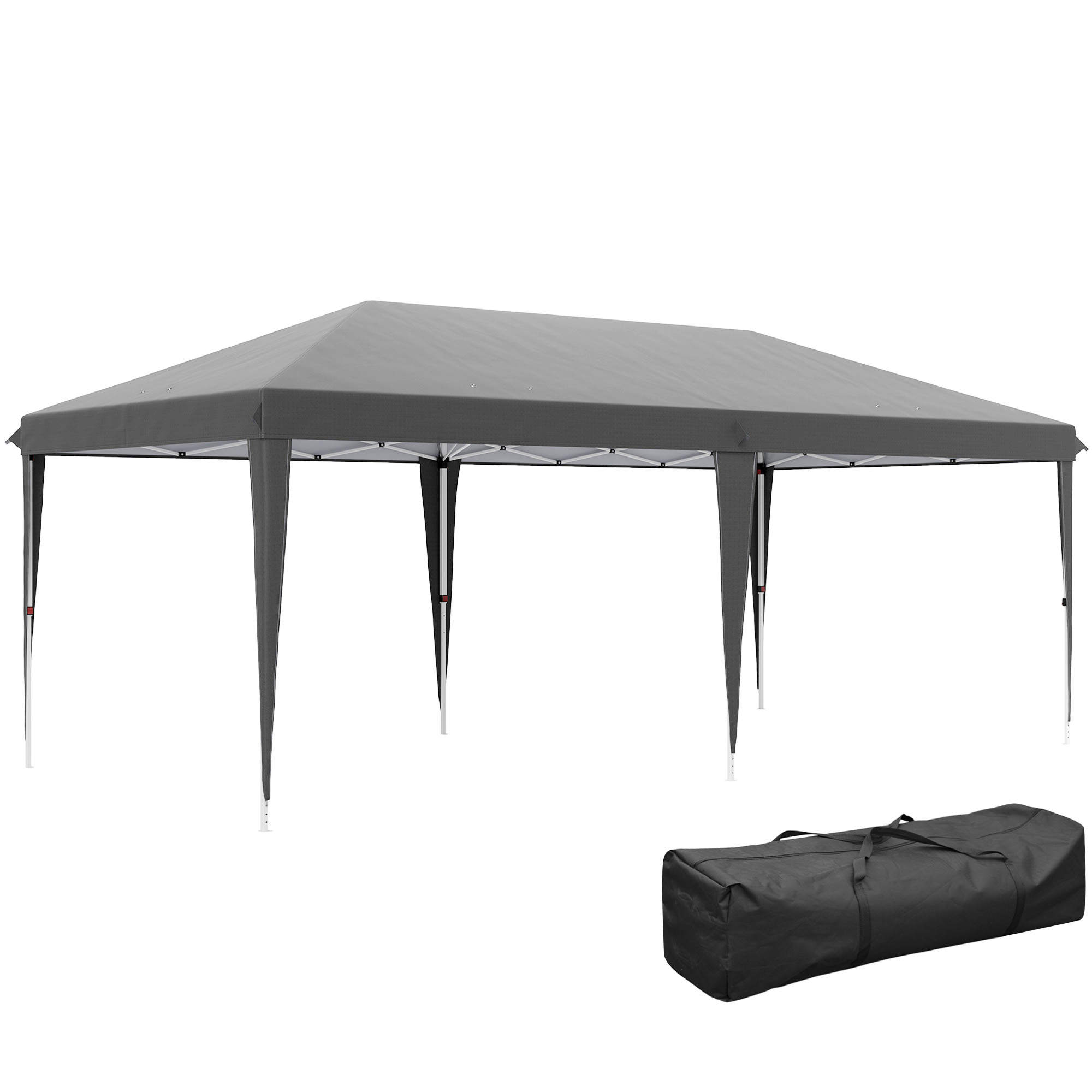 SUNVISTA Pop Up Gazebo, Double Roof Foldable Canopy Tent, Height Adjustable Wedding Awning Canopy w/ Carrying Bag, 6 m x 3 m x 2.7 m, Grey - Life 