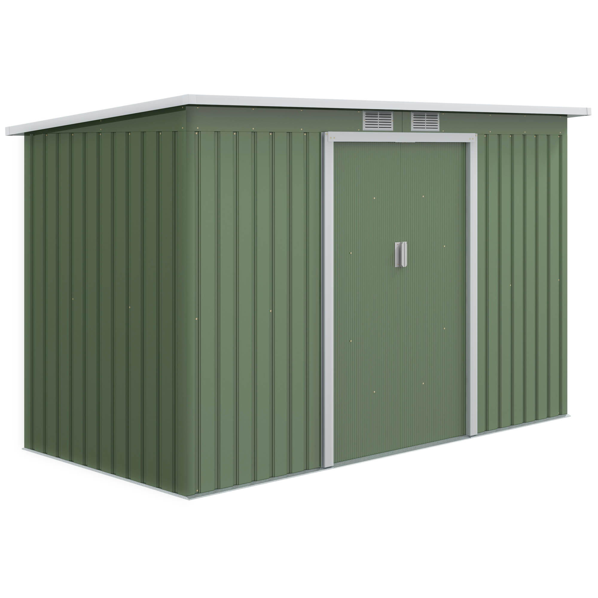 9 x 4.5 ft Pent Roof Metal Garden Storage Shed Corrugated Steel Tool Box with Foundation Ventilation & Doors, Light Green - Life Essentials