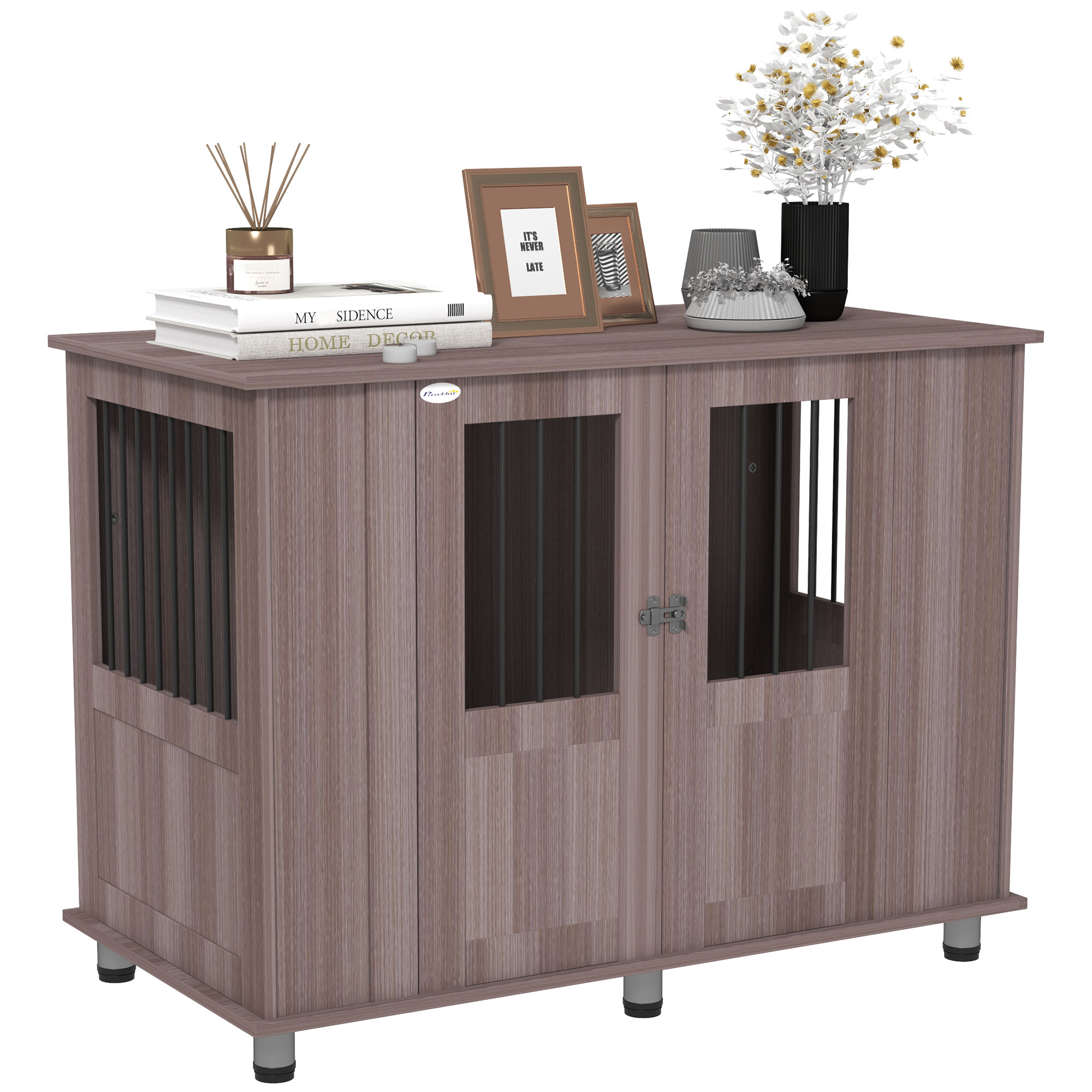 PAWSTER Dog Crate Table for Medium and Large Dogs with Magnetic Door for Indoor Use, 116 x 60 x 87 cm, Purple - Life Essentials