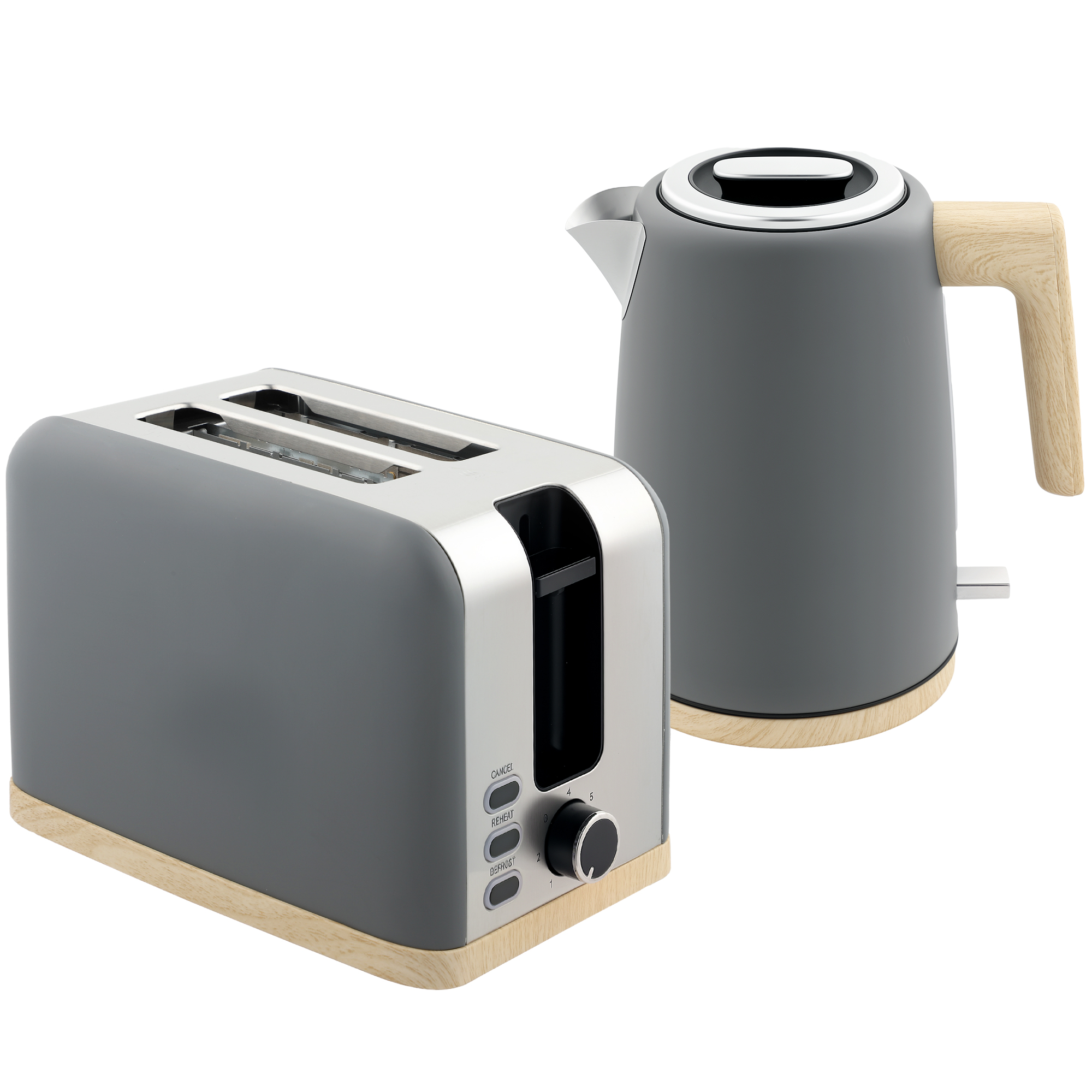 HERON Kettle and Toaster Set, 1.7L 3000W Fast Boil Kettle & 2 Slice Toaster Kitchen Set with 7 Level Browning Controls, Defrost, Reheat, Grey - Life 