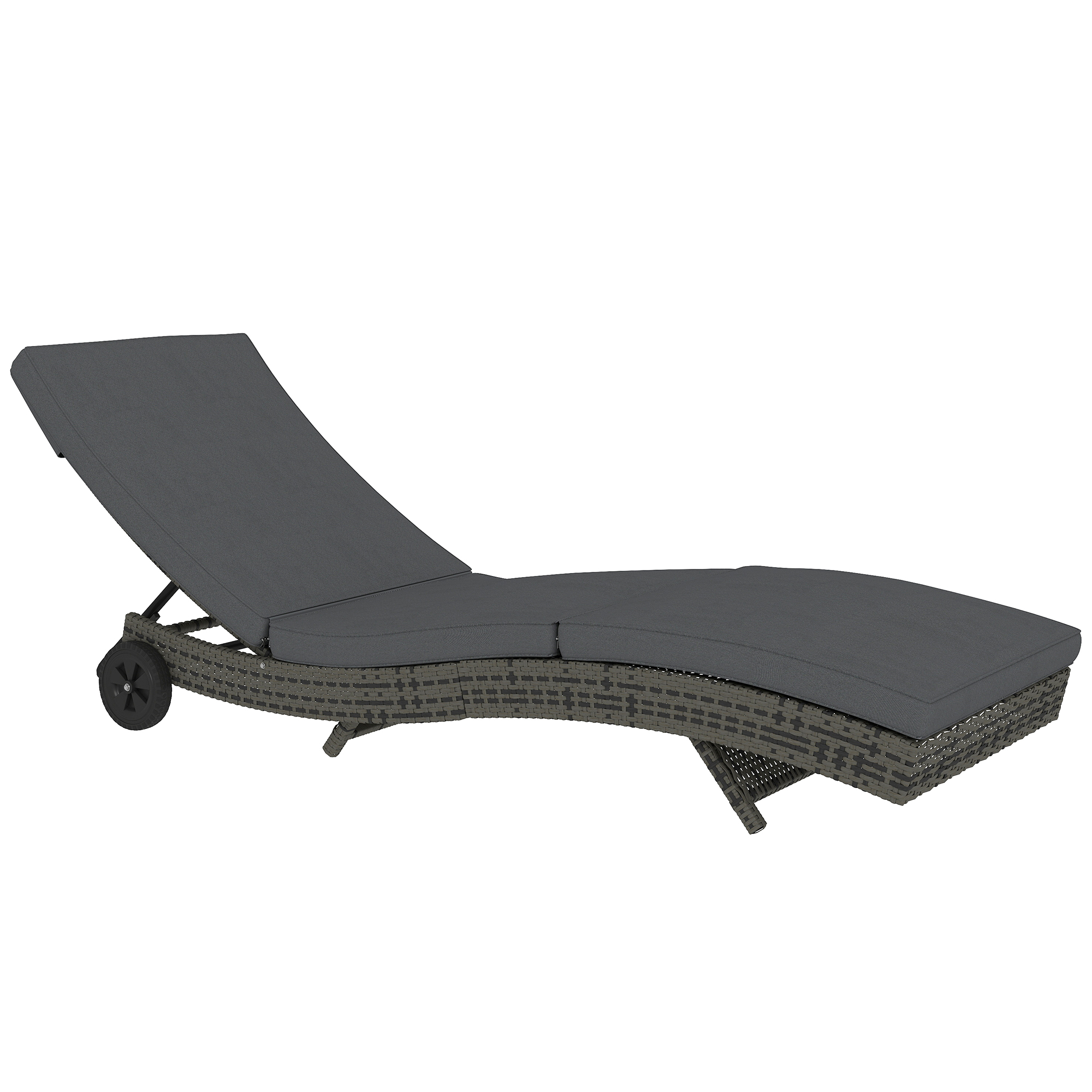 SUNVISTA Patio Wicker Chaise Lounge Chair, Outdoor PE Rattan Sun Lounger with Adjustable Backrest and 2 Wheels, Dark Grey - Life Essentials