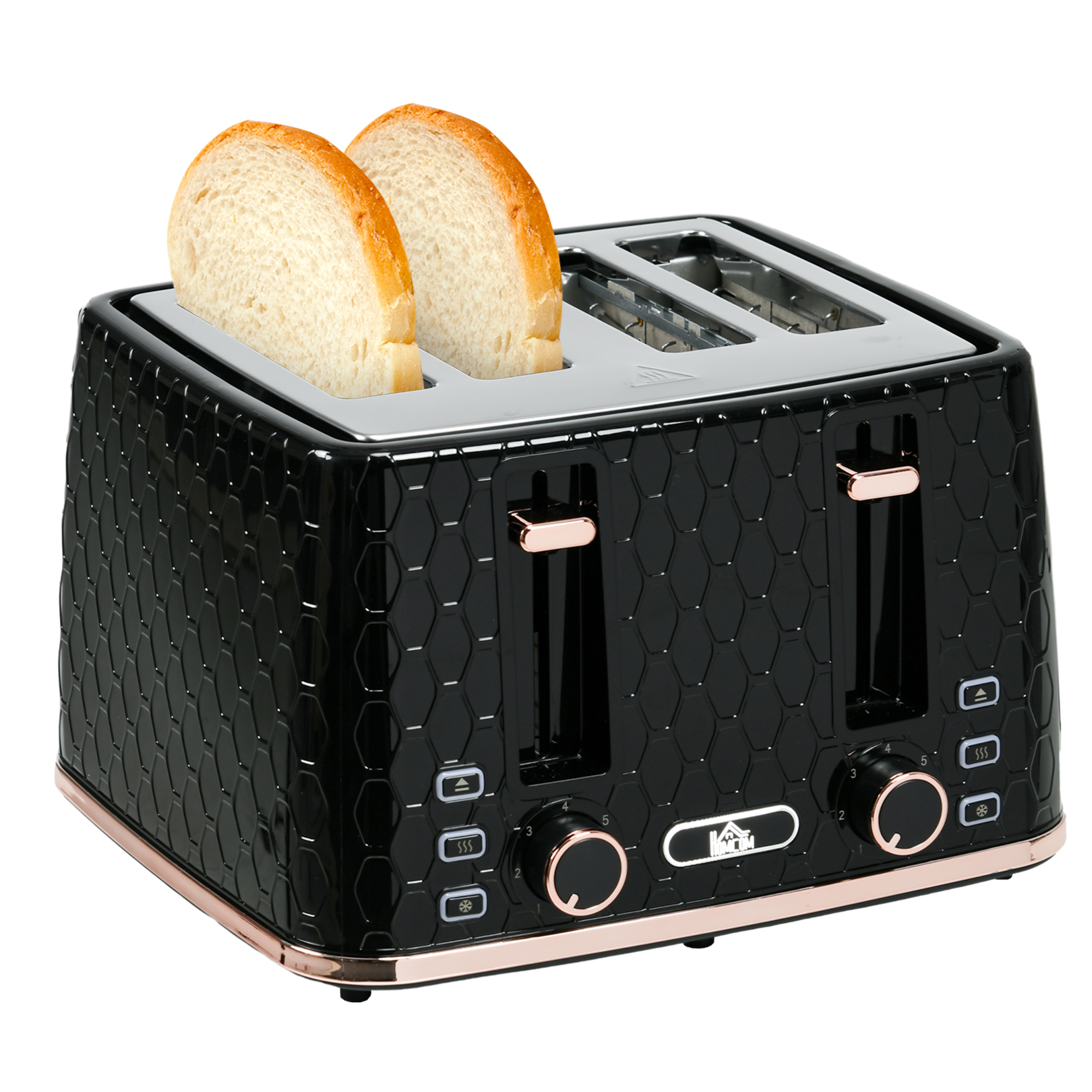 HERON 4 Slice Toaster with 7 Browning Levels, High Lift, Reheat/Defrost/Cancel, Removable Crumb Tray, Black Honeycomb Texture - Life Essentials