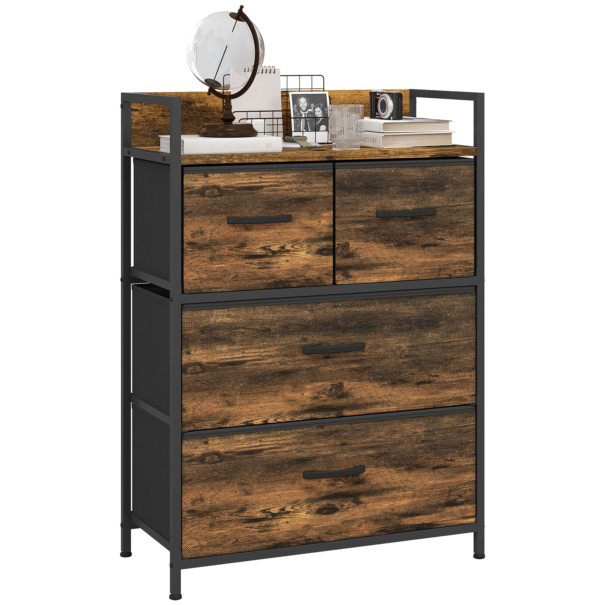 WENZA Oak Finish Chest of Drawers - Medium-sized, 4 Drawers, Fabric - Life Essentials