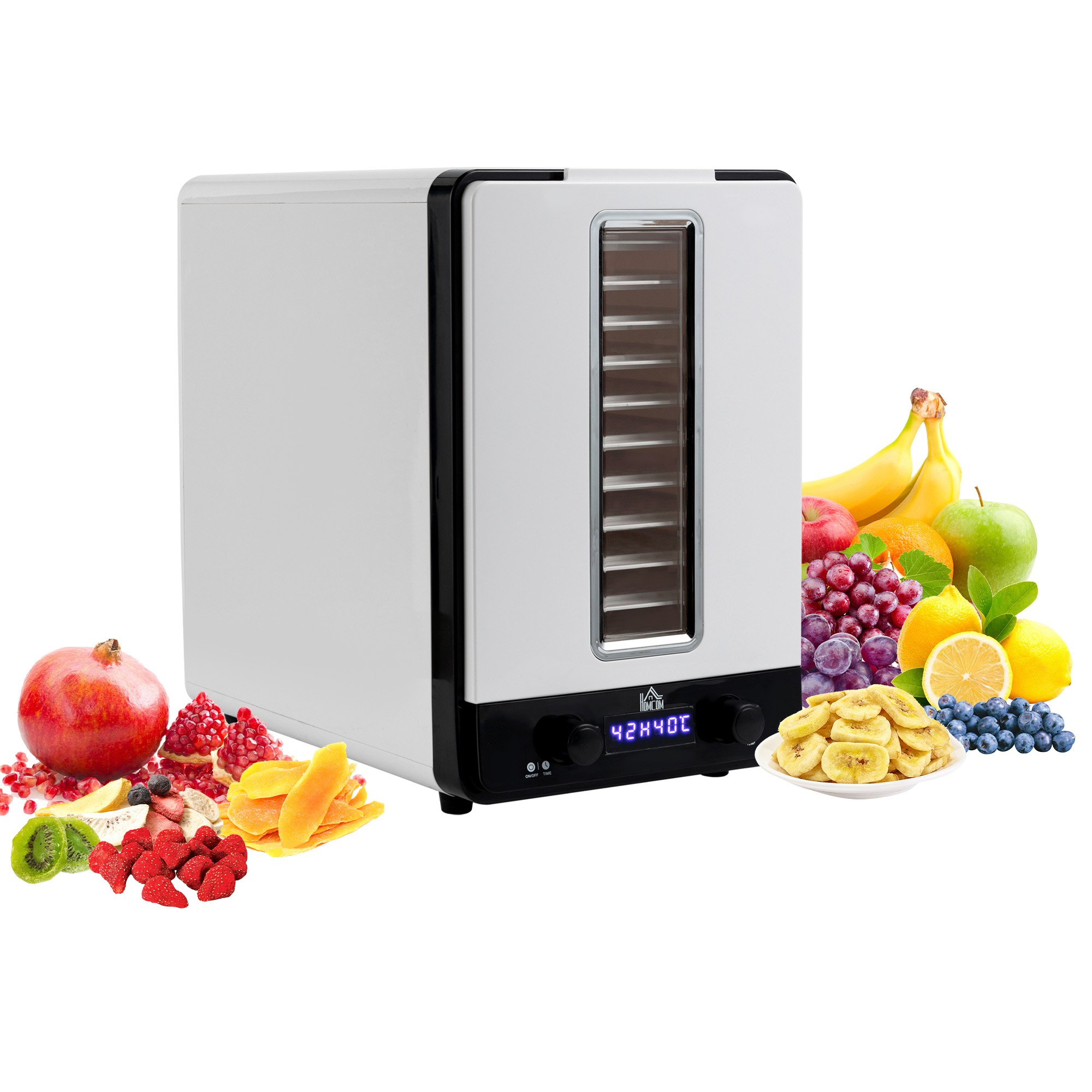 11 Tier Food Dehydrator, 550W Food Dryer Machine with Adjustable Temperature, Timer and LCD Display for Drying Fruit, Meat, Vegetable, White - Life 