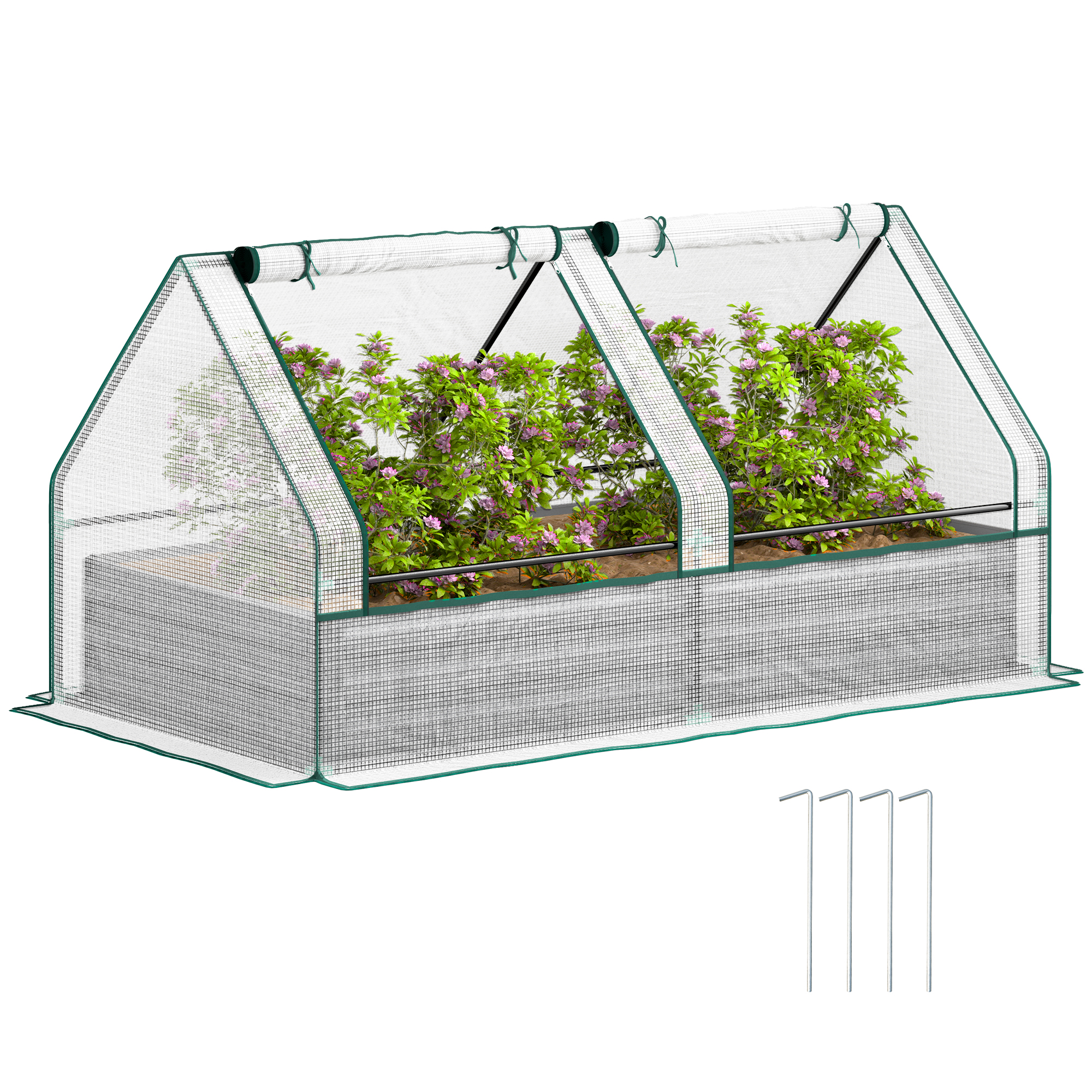SUNVISTA Metal Planter Box with Cover, Raised Garden Bed with Greenhouse, for Herbs and Vegetables, White and Dark Grey - Life Essentials