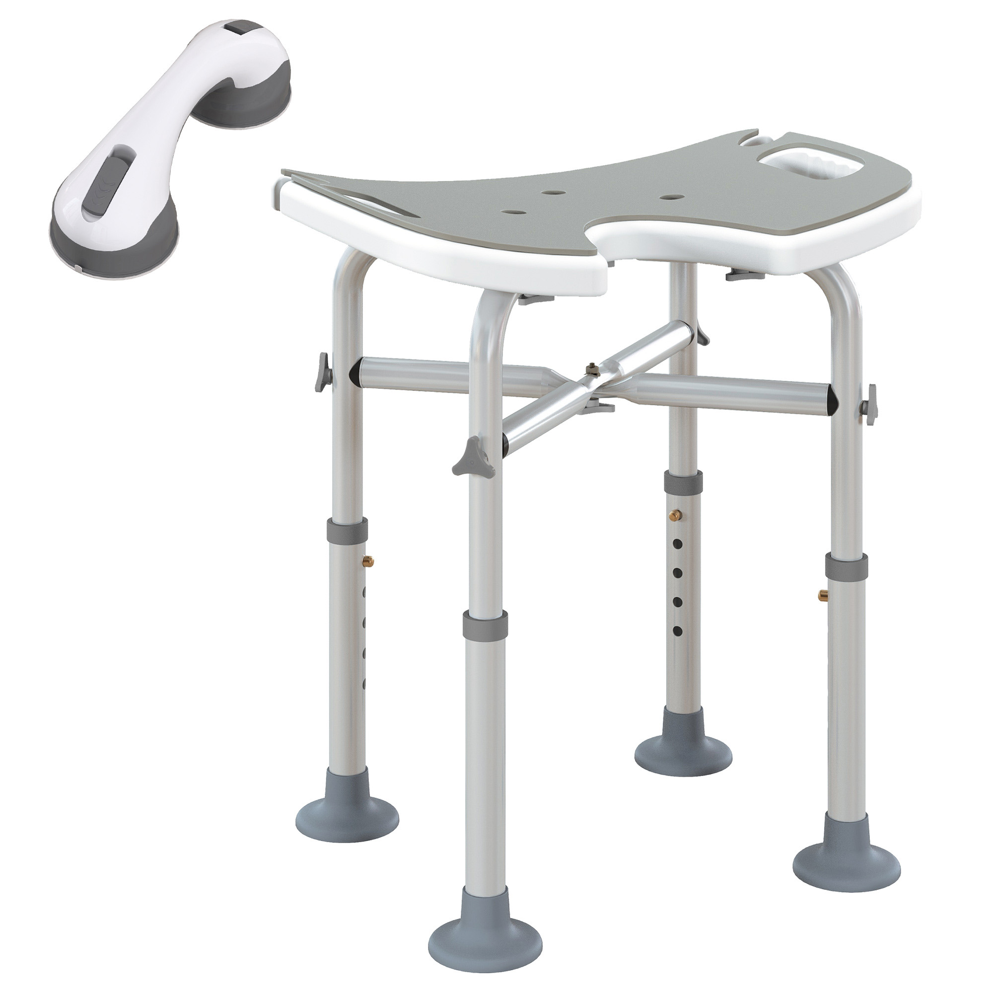 Scott Adjustable 'U' Seat Padded Shower Stool - Grey - Life Essentials