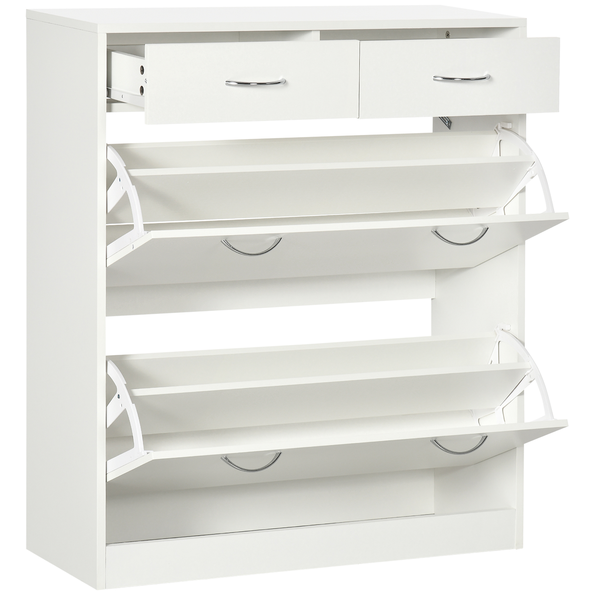 Narrow Shoe Storage with 2 Flip Drawers and Adjustable Shelves Shoe Cabinet Organizer for 12 Pairs of Shoes, White - Life Essentials