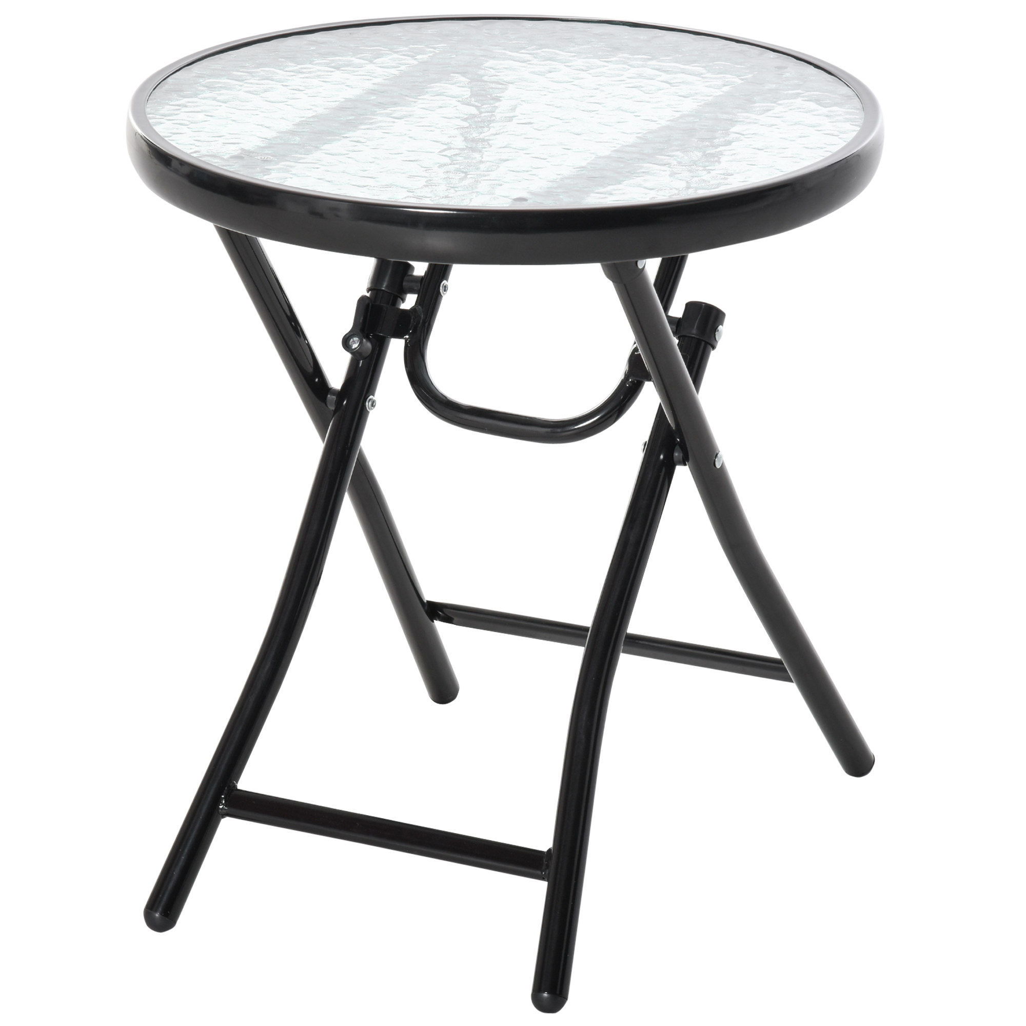Foldable Garden Table, Round Folding Table with Glass Tabletop and Safety Buckle for Patio, Garden, Outdoor, Indoor, Black - Life Essentials