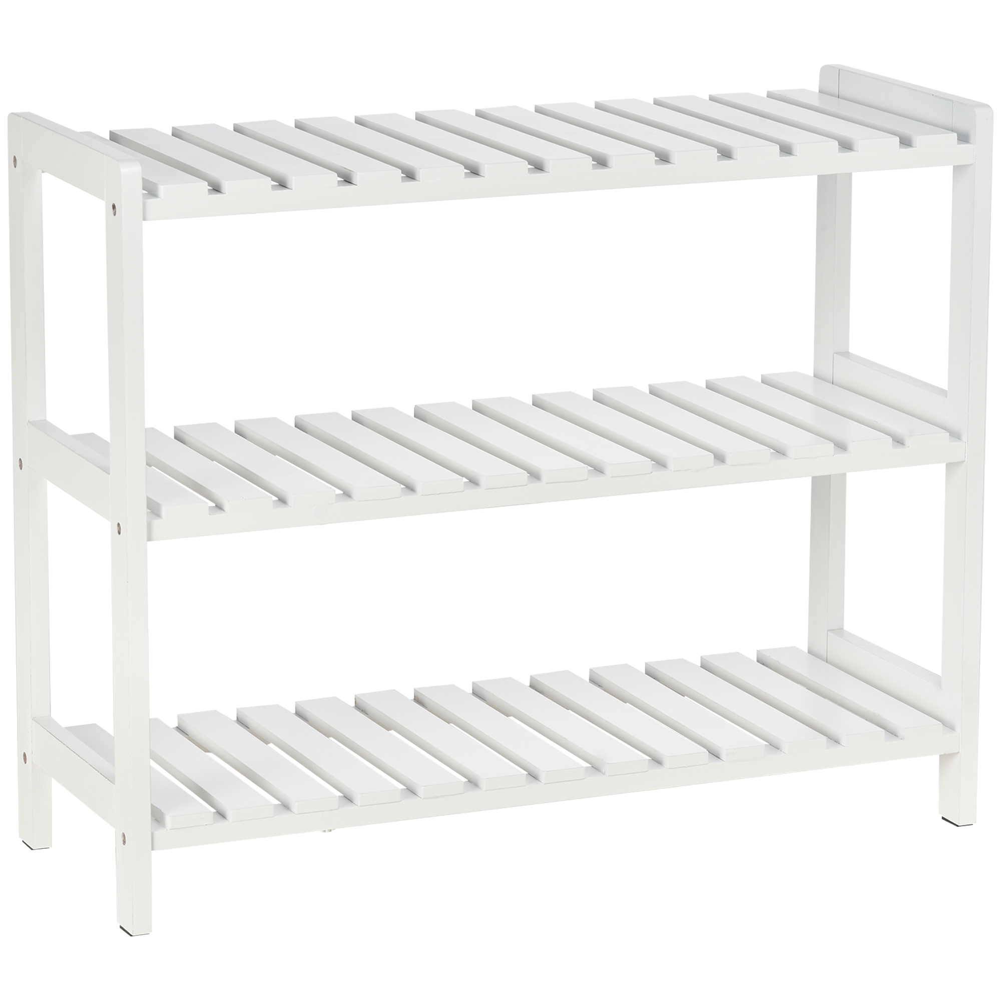 3-Tier Shoe Rack Wood Frame Slatted Shelves Spacious Open Hygienic Storage Home Hallway Furniture Family Guests 70L x 26W x 57.5H cm - White - Life 