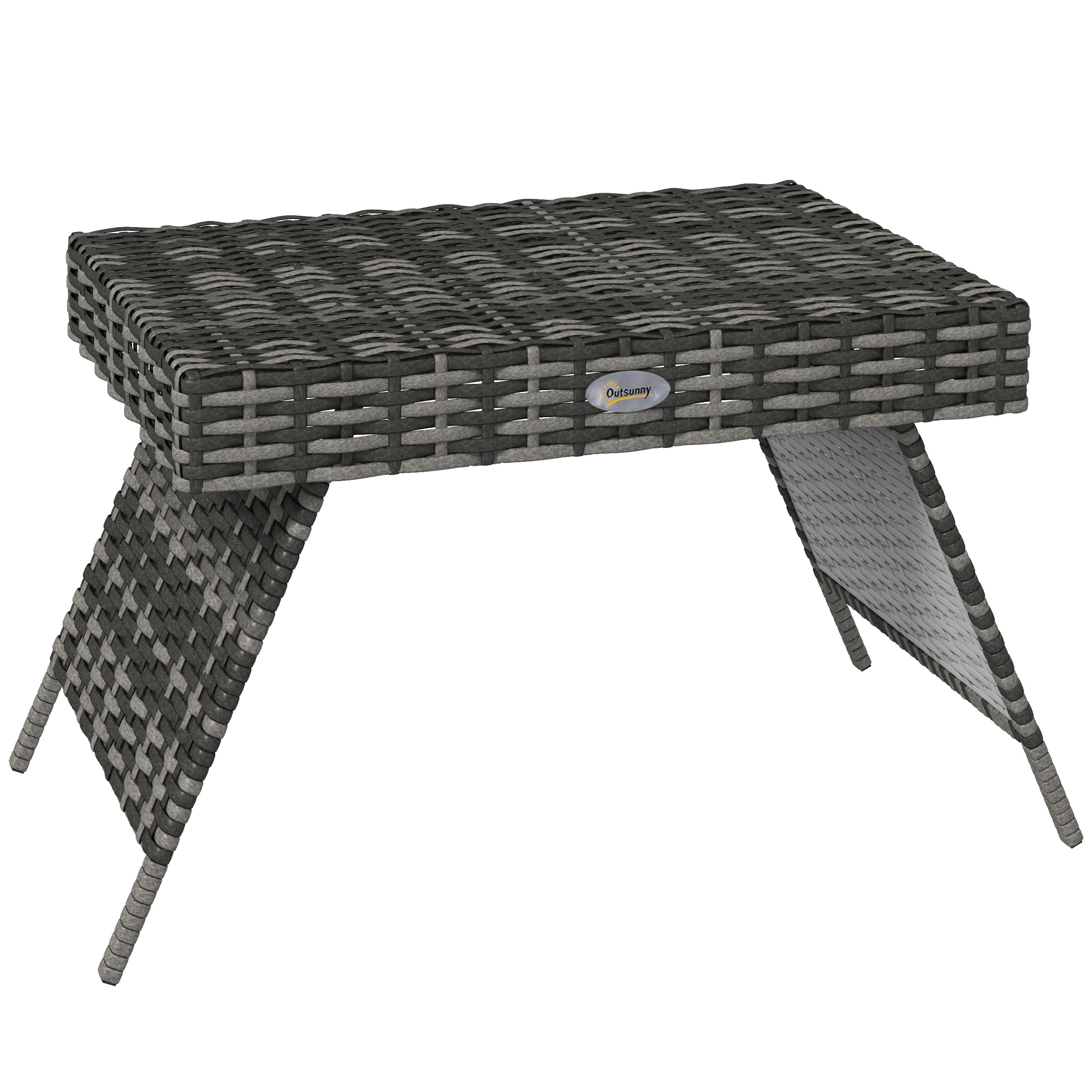 Foldable Outdoor Coffee Table, Metal Frame Rattan Side Table, Coffee Table Side Table for Lawn, Garden, Mixed Grey - Life Essentials