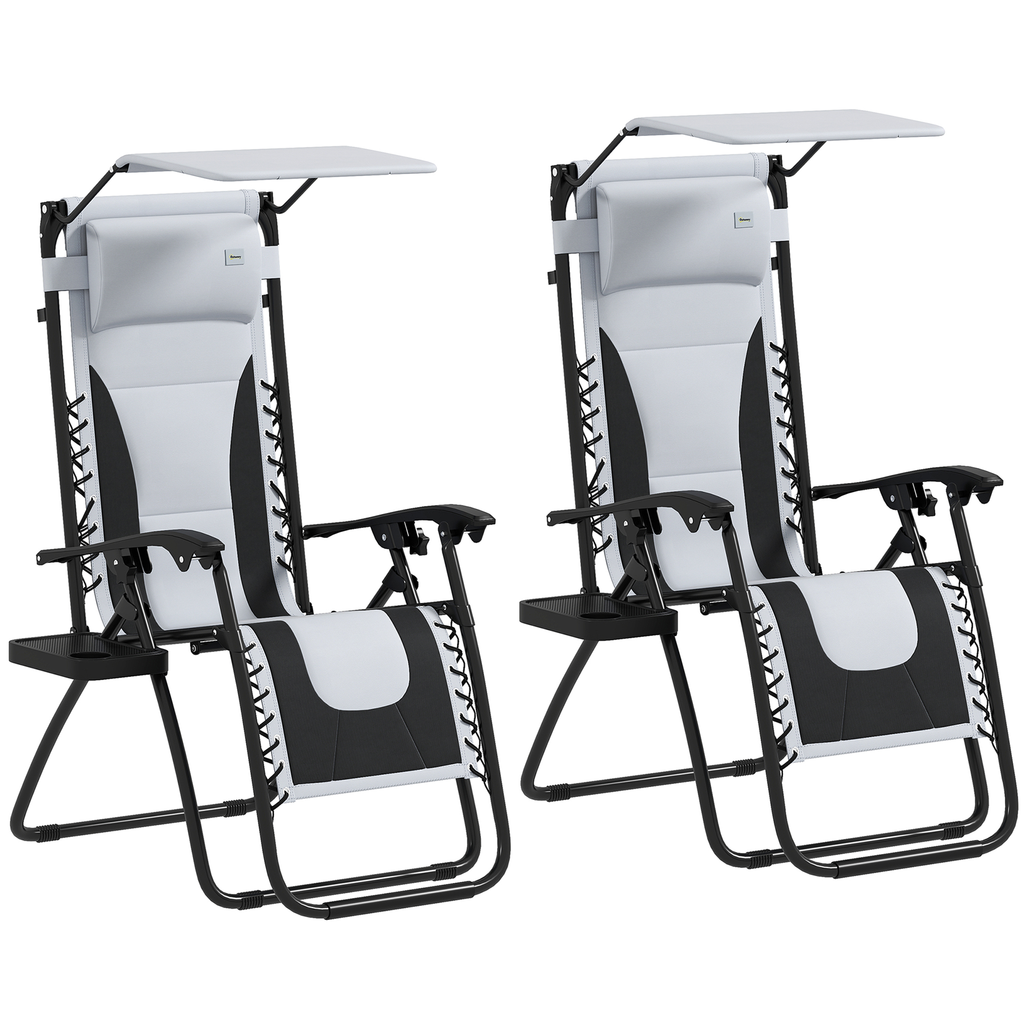SUNVISTA Zero Gravity Lounger Chair Set of 2, Folding Reclining Patio Chair with Shade Cover, Padded Seat, Cup Holder, Light Grey - Life Essentials