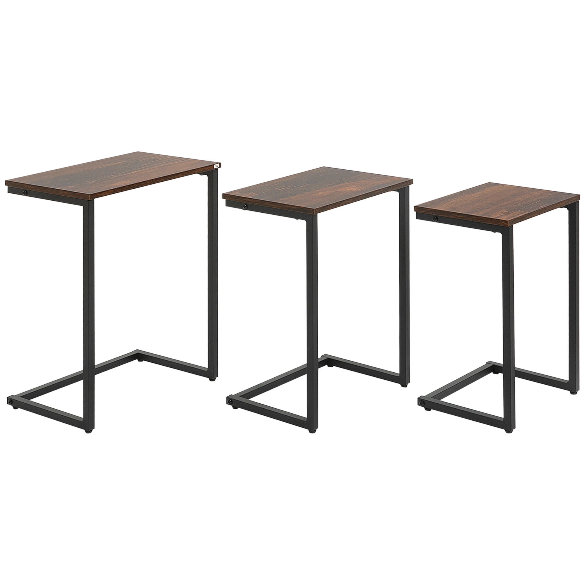 Side Table - C-Shaped Snack Side Tables Set of 3 Rustic Brown 30cm - Life Essentials