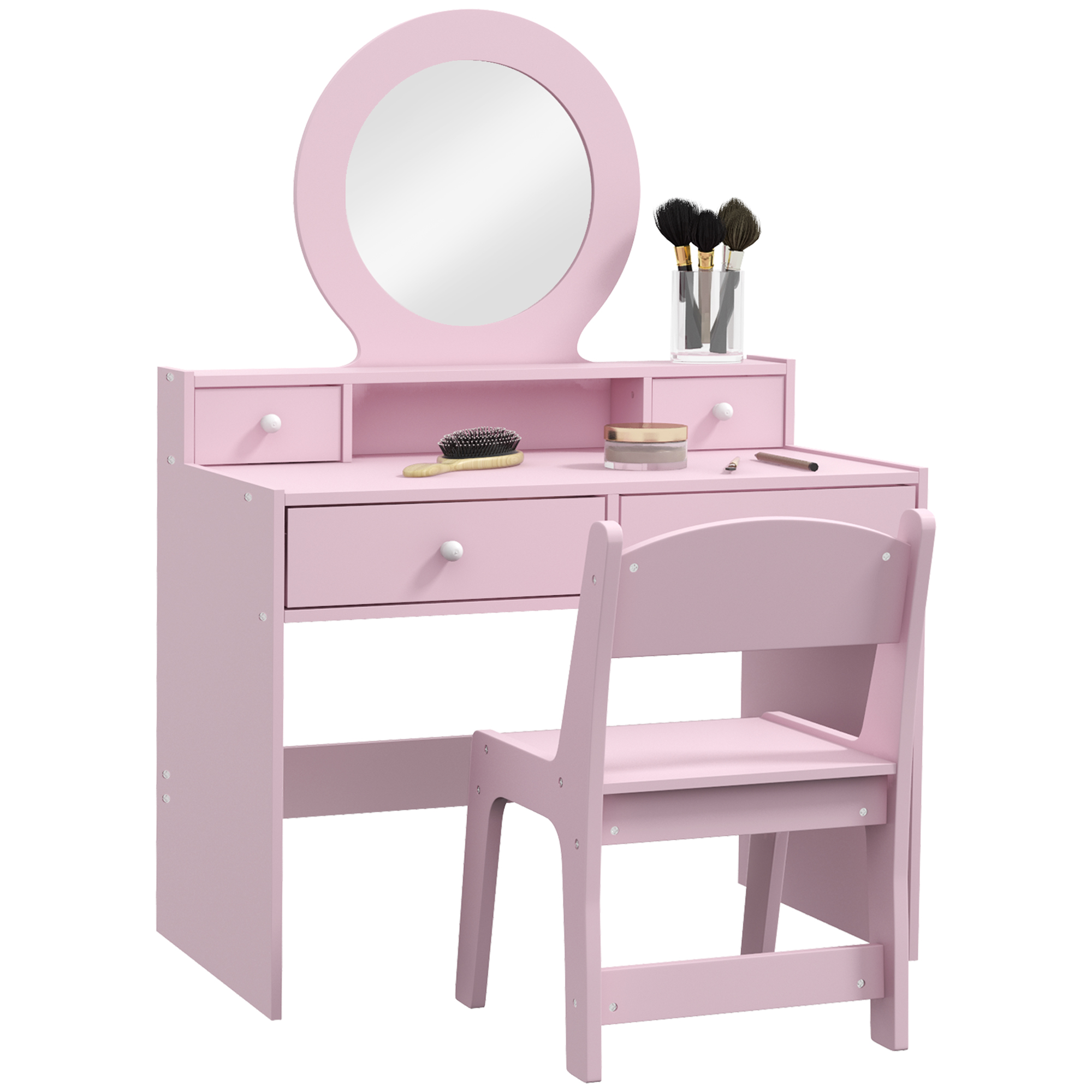 Kinsey Kids Dressing Table Set Makeup Table with Stool and Mirror - Pink - Life Essentials