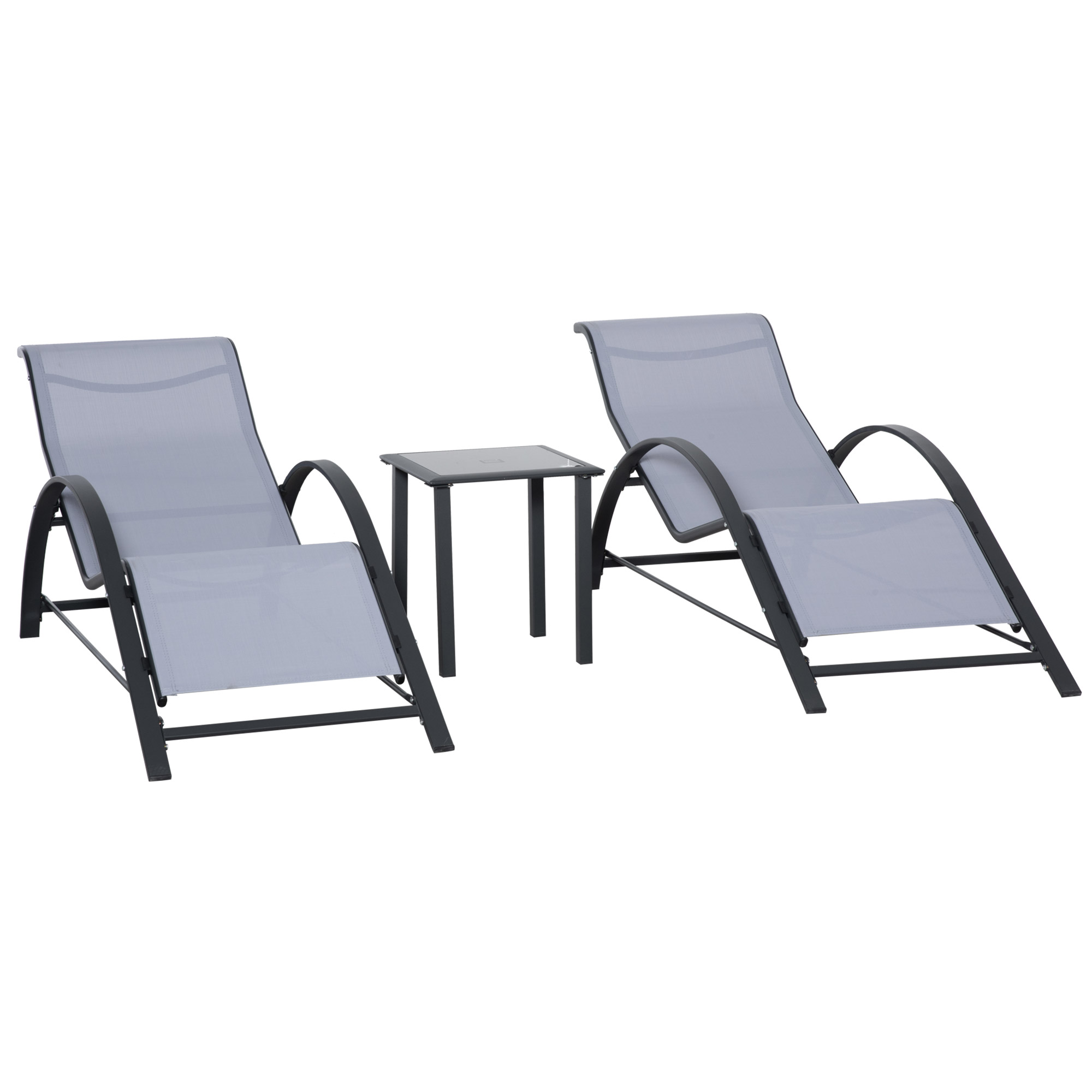 3 Pieces Lounge Chair Set Garden Outdoor Recliner Sunbathing Chair with Table, Light Grey - Life Essentials