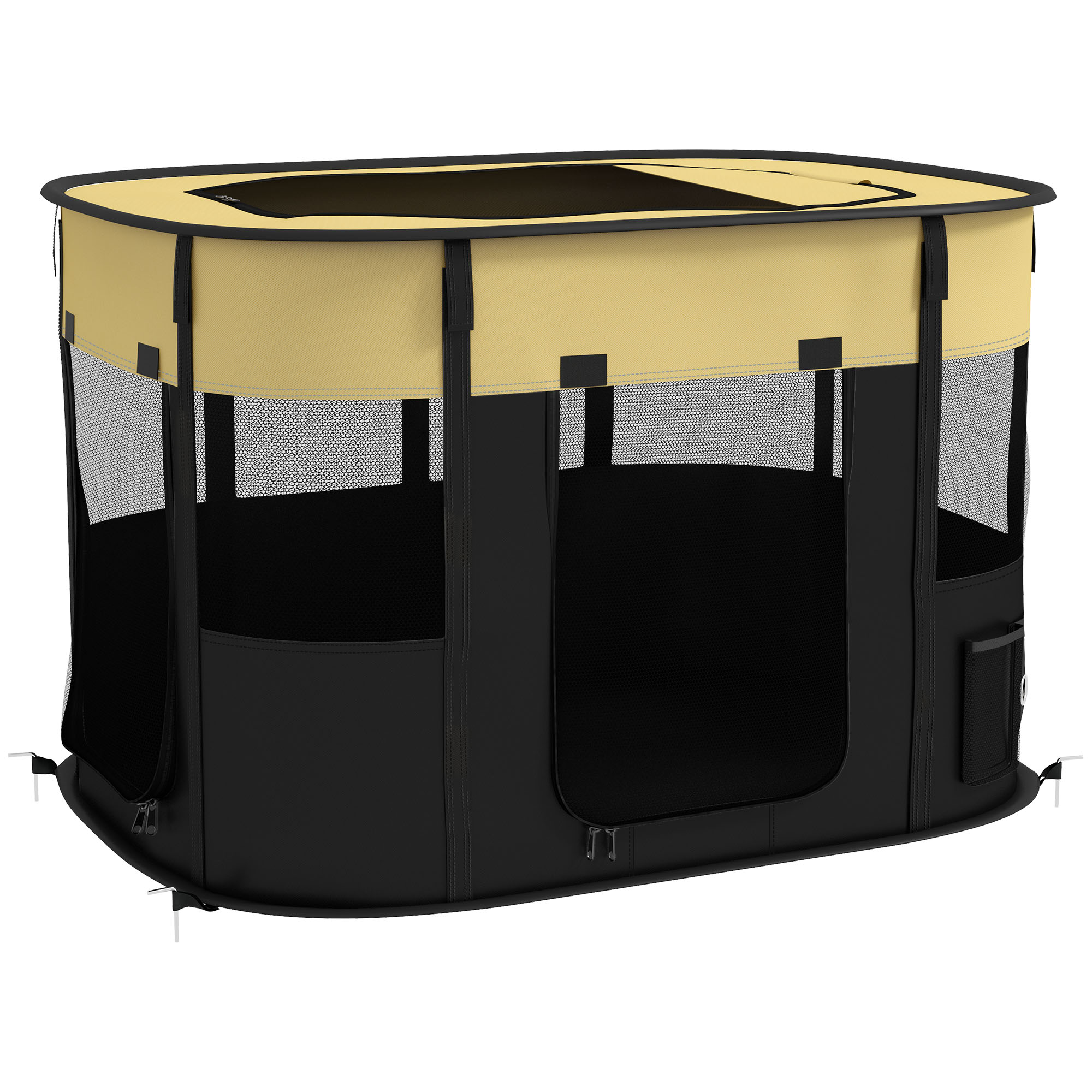 Shelley Oxford Fabric Foldable Dog Pen with Storage Bag 60H x 94L x 74Wcm - Yellow - Life Essentials