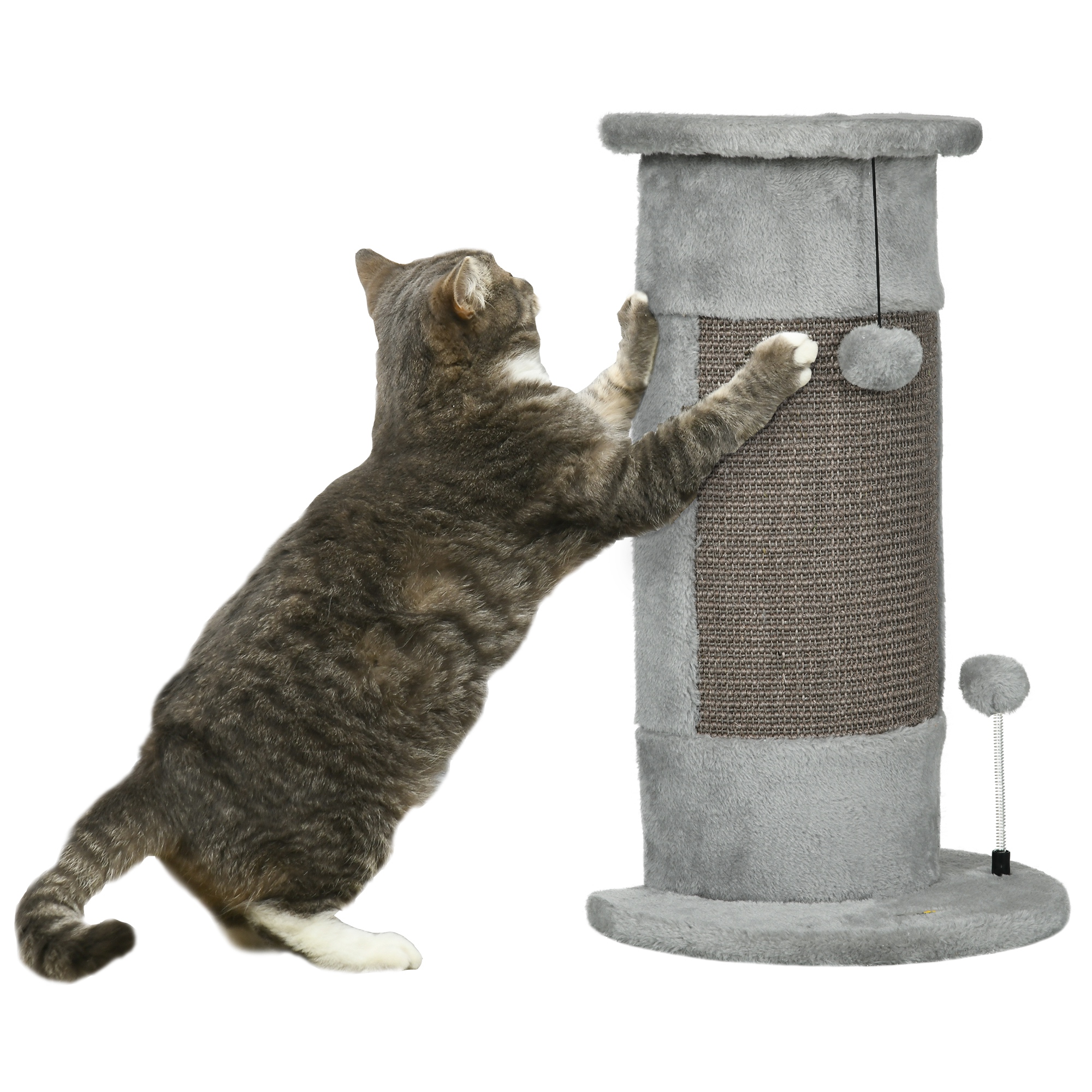 58cm Cat Scratching Post for Corner Wall, Claw Scratcher Covered Soft Smooth Plush, with Sisal Rope, Play Toy Balls, Stable Base, Grey - Life 
