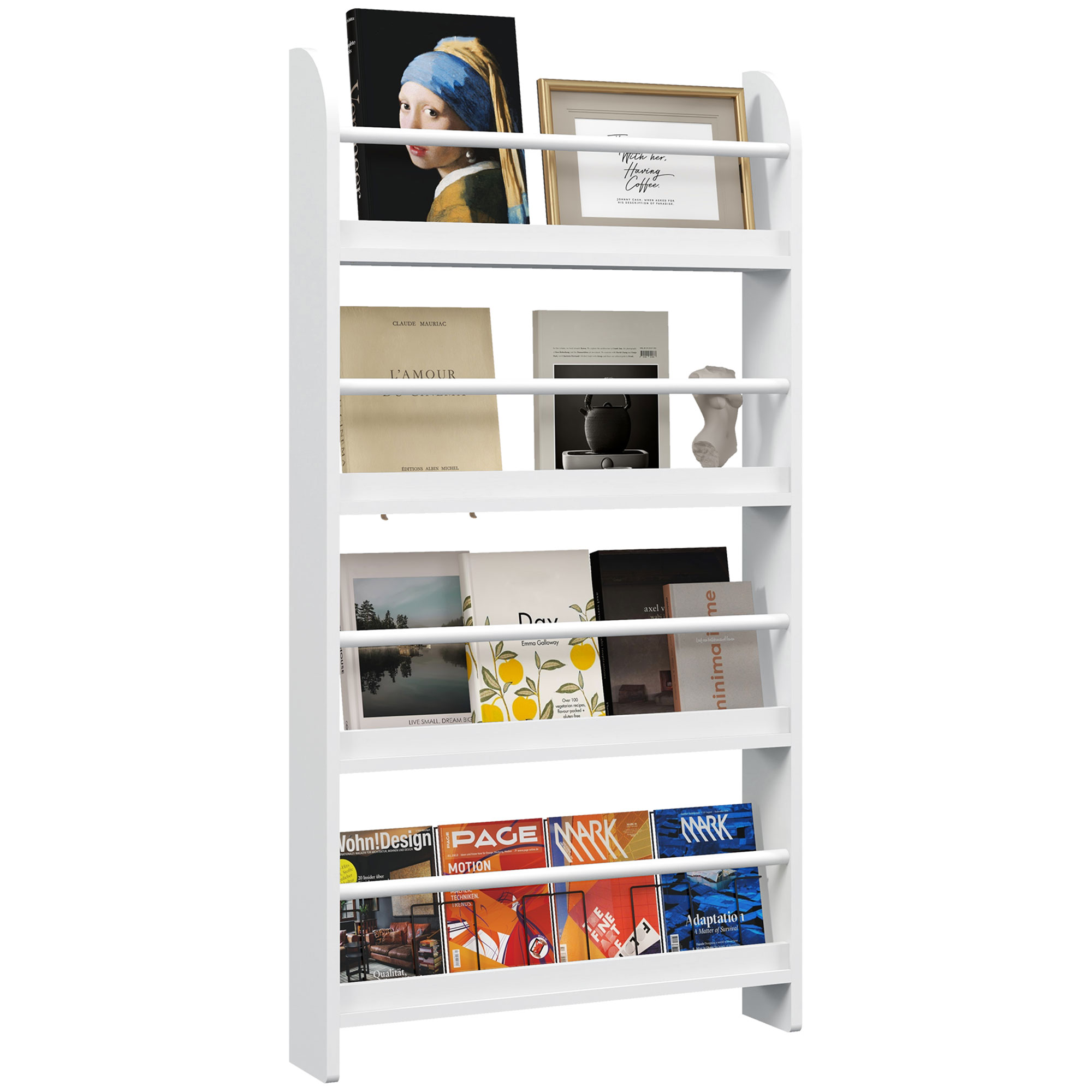 Wood Wall/Standing Magazine Holders Book Rack Shelf 4 Tiers Space Saving Design Water Resist Home Office Decoration - Life Essentials