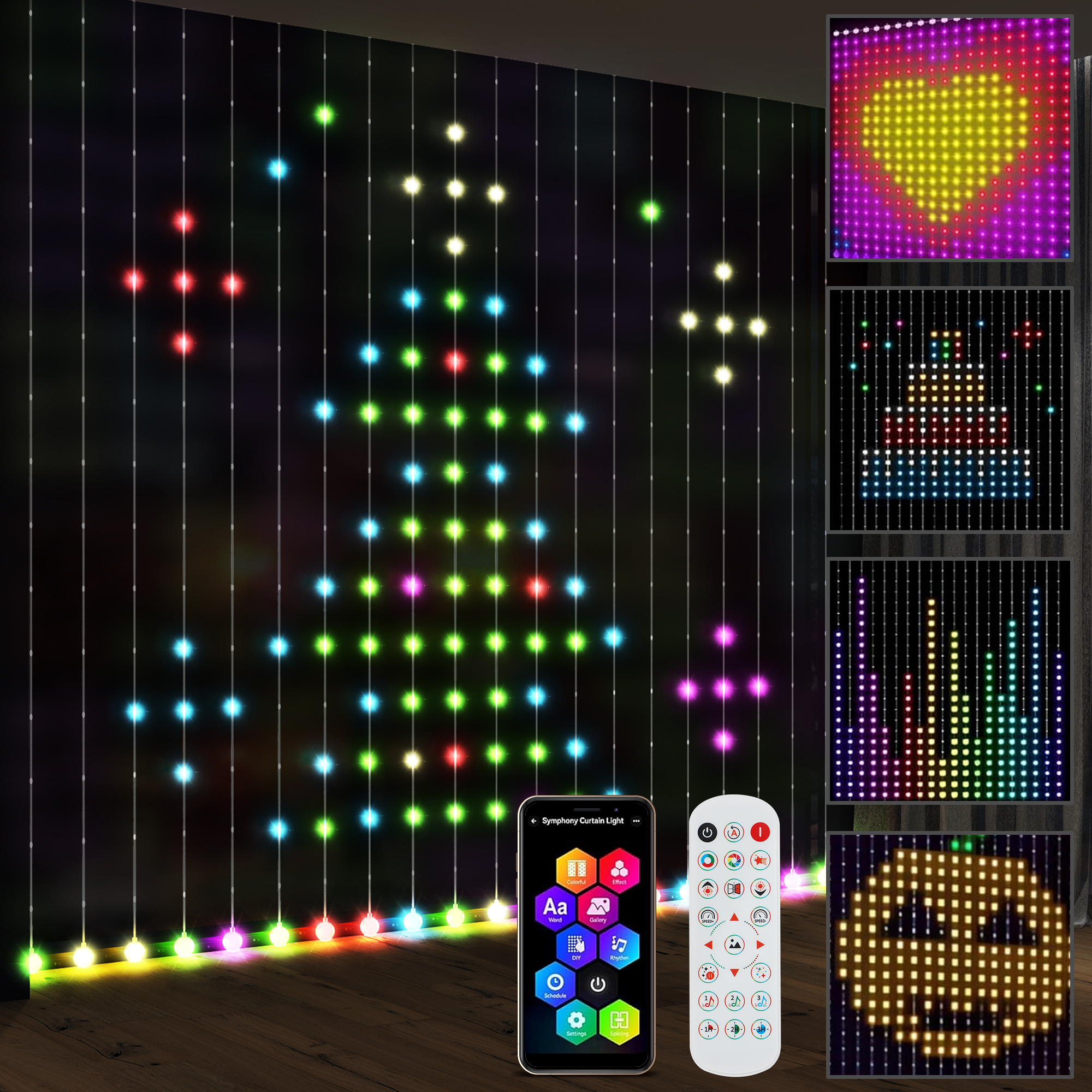 HERON LED Curtain Lights, Smart Curtain Fairy Lights Plug In, Colour Changing Wall Lights with Remote, App - Life Essentials