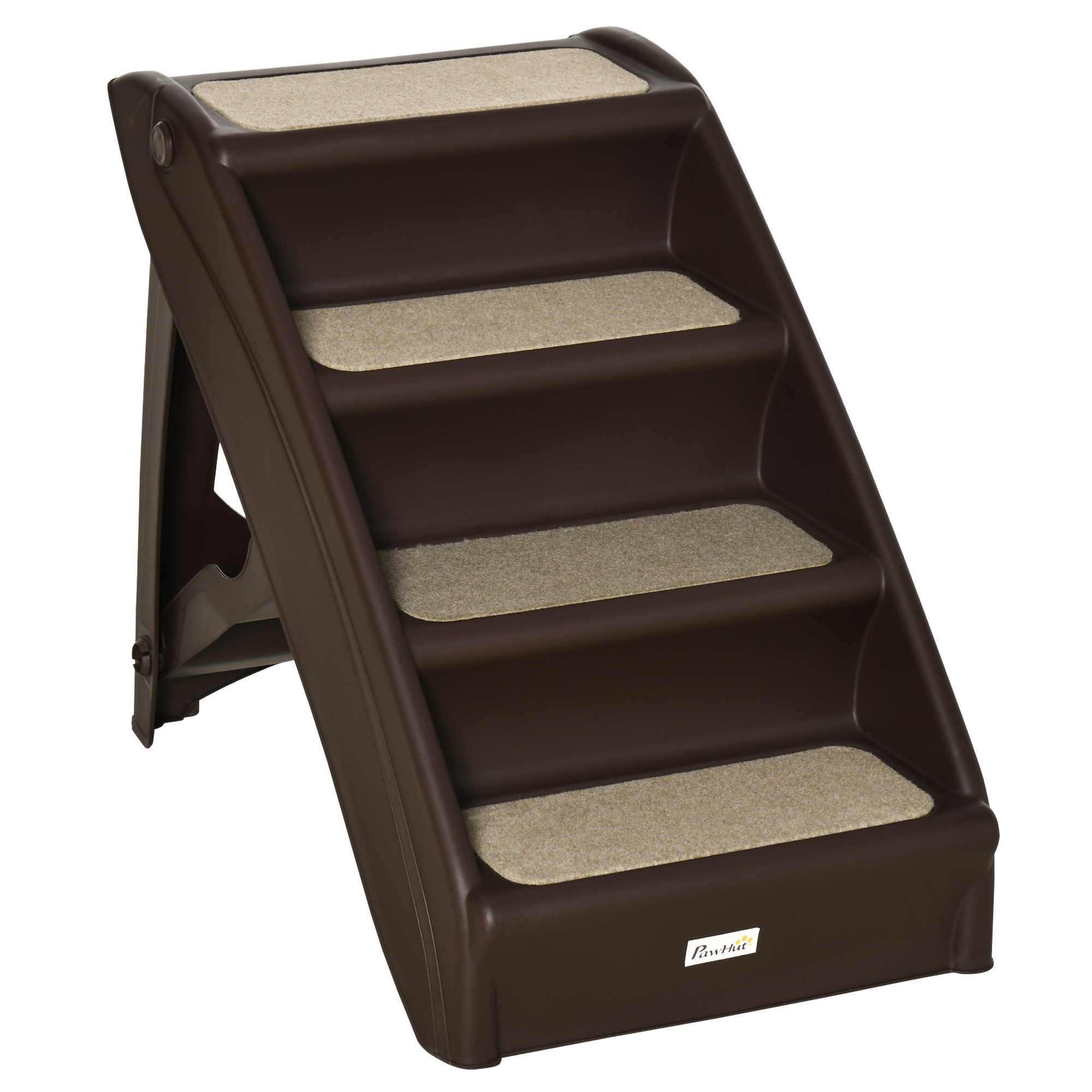 Foldable Pet Stairs, 4-Step for Cats Small Dogs with Non-slip Mats, 62 x 38 x 49.5 cm, Dark Brown - Life Essentials
