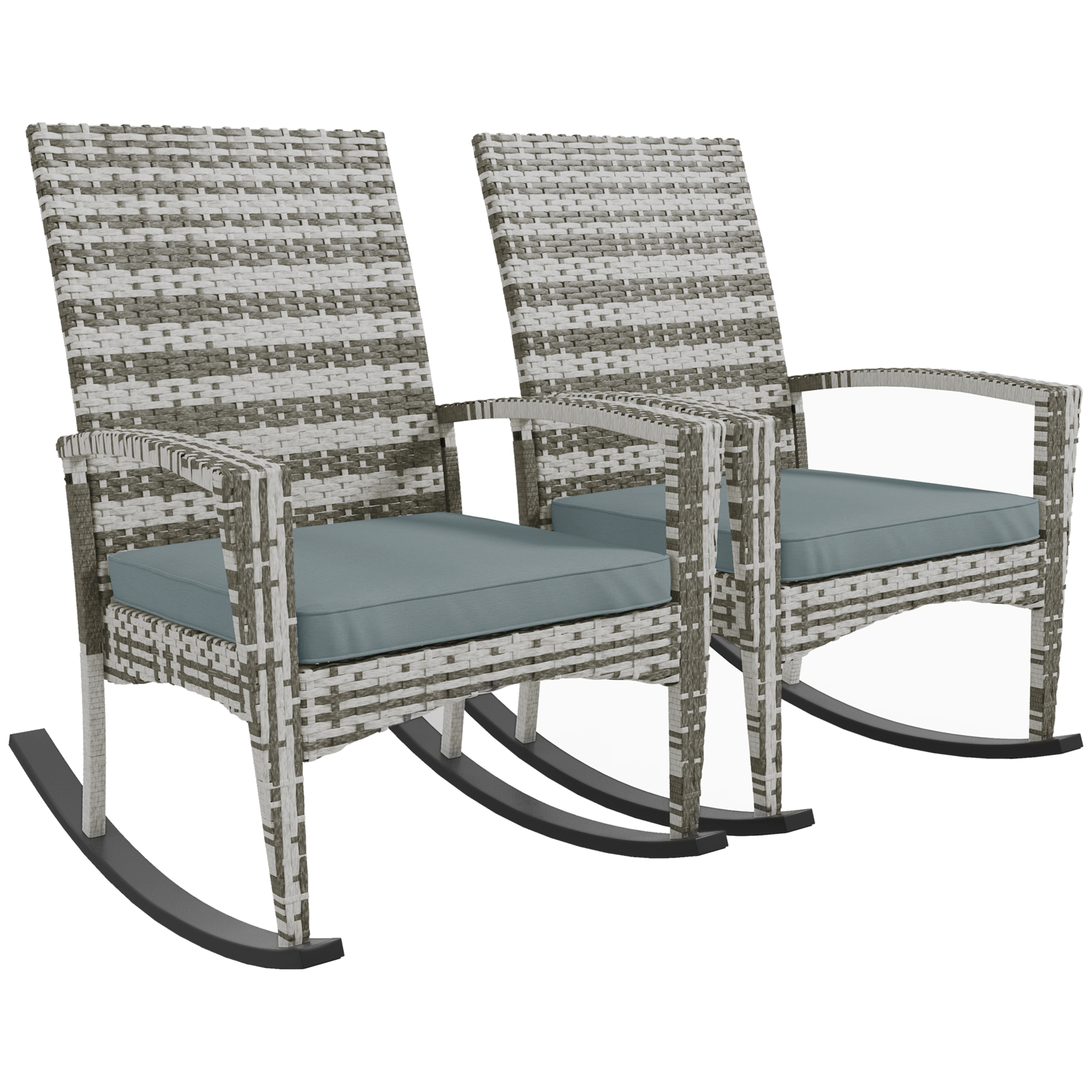 Jones Outdoor PE Rattan Rocking Chair Set of 2 with Cushion - Light Grey - Life Essentials