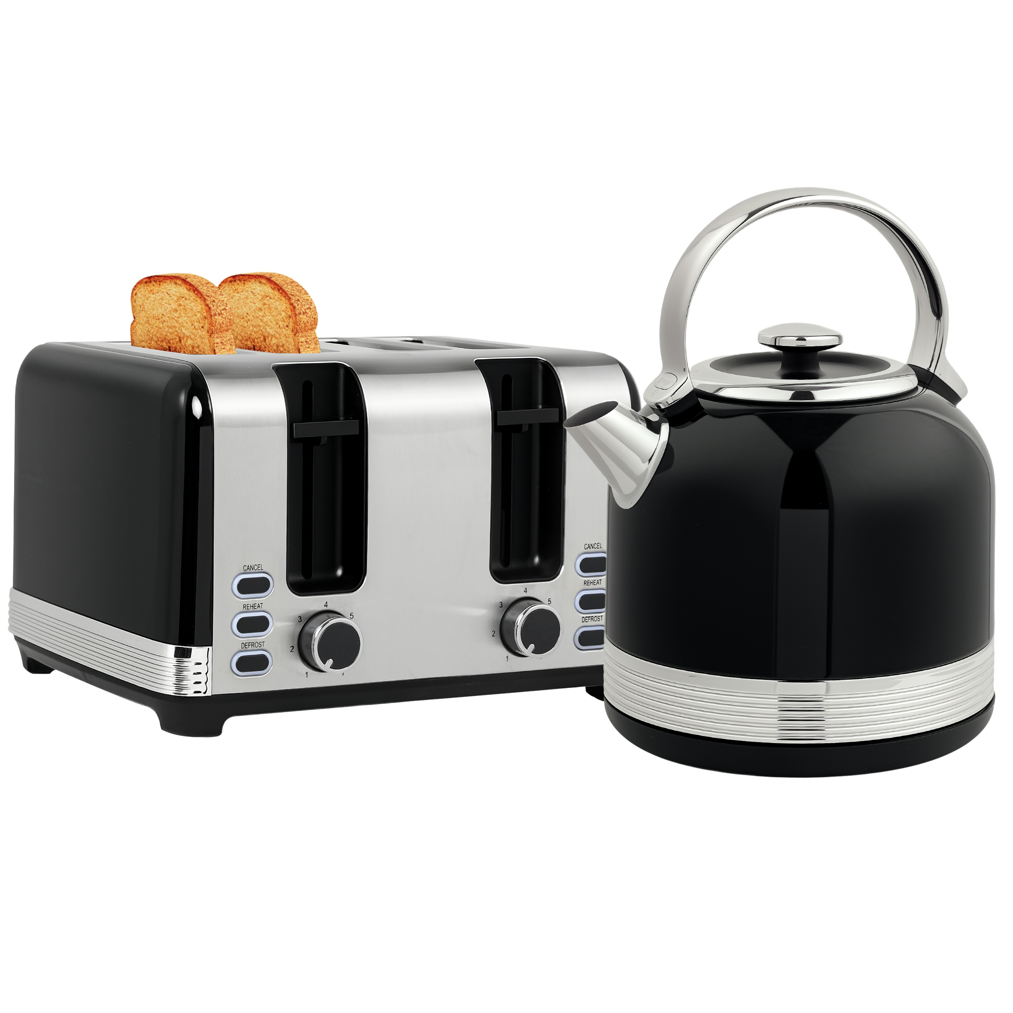 HERON Polished Metal Kettle and Toaster Set - Black - Life Essentials