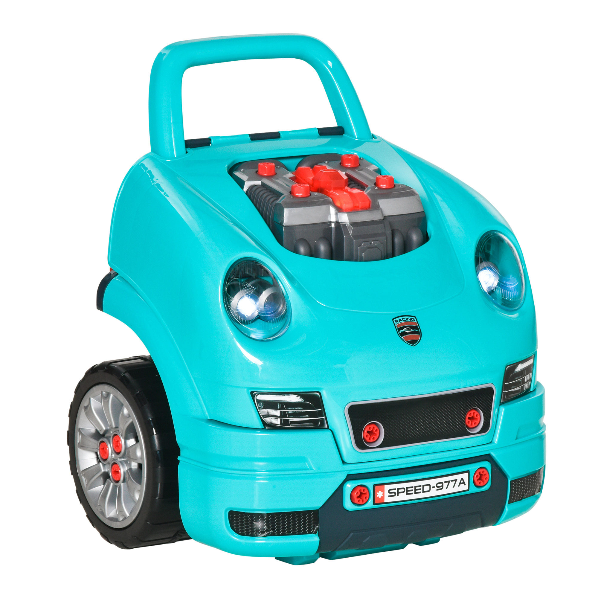 Kids Truck Engine Toy Set, Educational Car Service Station Playset, Take Apart Workshop, w/ Steering Wheel, for 3-5 Years Old Teal Green - Life 