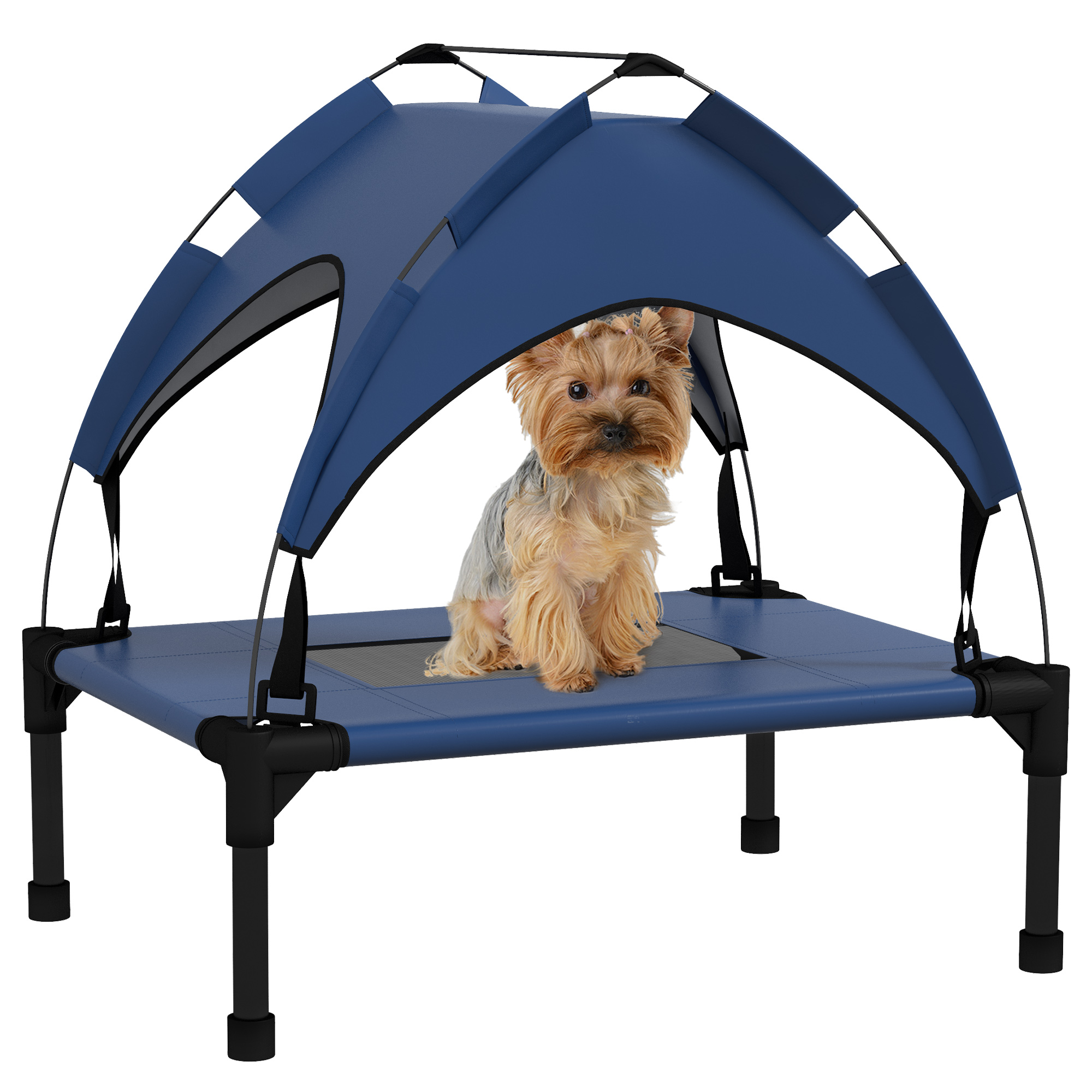 Cooling Raised Pet Bed w/ Washable Breathable Mesh, for Mini Small Dogs, 61 x 46 x 63cm - Dark Blue - Life Essentials