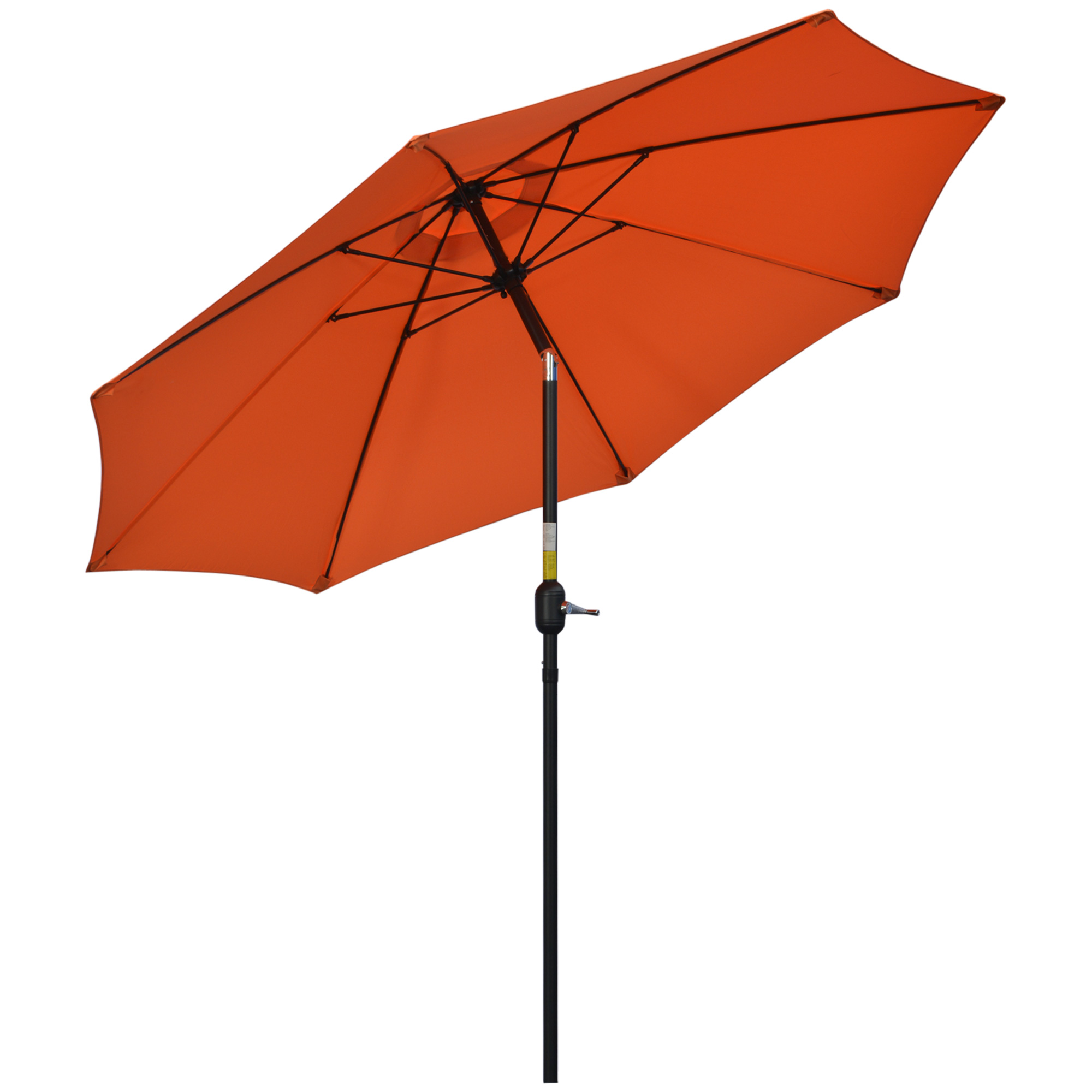 2.6M Patio Parasol Sun Umbrella, Tilt Shade Shelter Canopy with Crank 8 Ribs Aluminium Frame, Orange - Life Essentials
