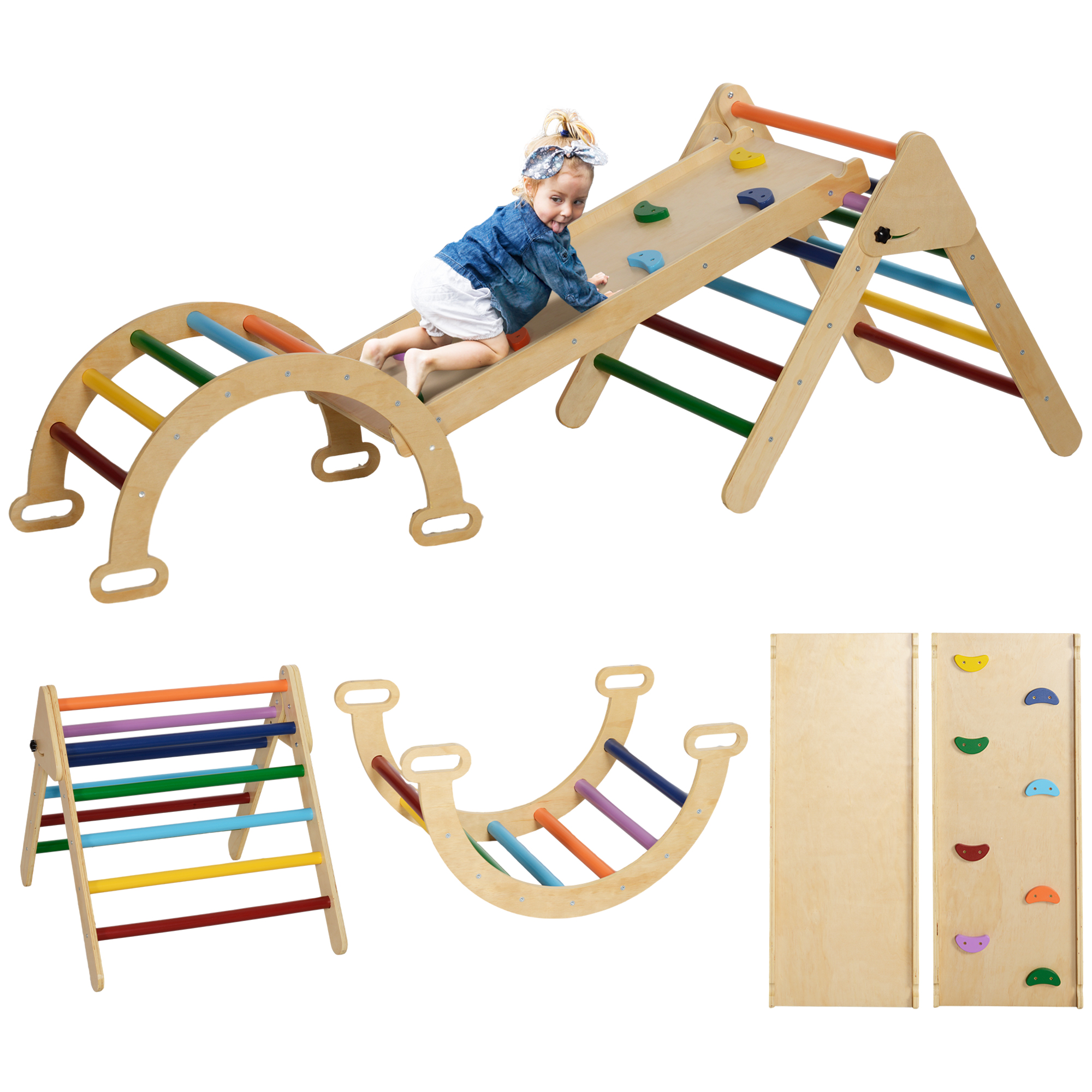 AIVAGO 5 in 1 Toddler Climbing Frame with Ramp, Arch, for 18-48 Months, Multicolour - Life Essentials