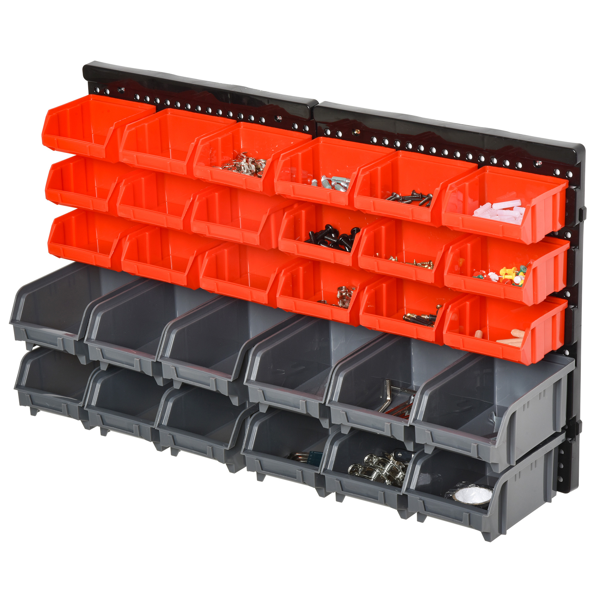 PP Wall Mounted 30-Compartment Tool Hardware Organiser Red/Grey - Life Essentials