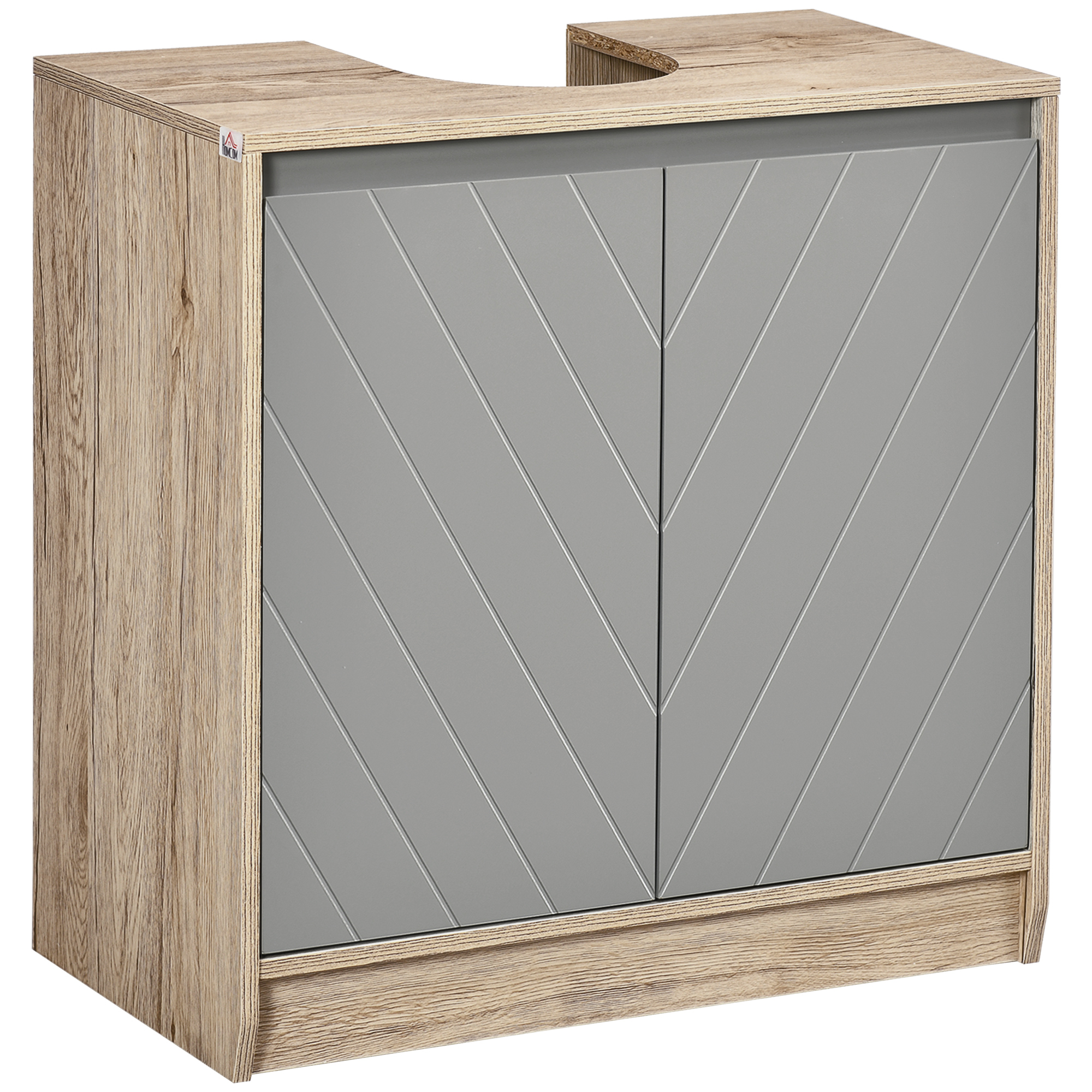 Under Sink Storage Cabinet Floor Standing Cupboard w/ Adjustable Shelf Bathroom Cabinet 2 Doors Versatile Style Grey - Life Essentials