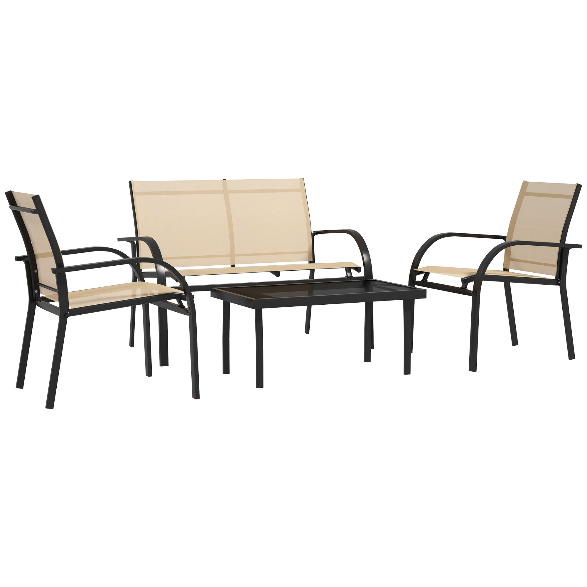 Jones Curved Steel Outdoor Furniture Set with Loveseat - Beige - Life Essentials