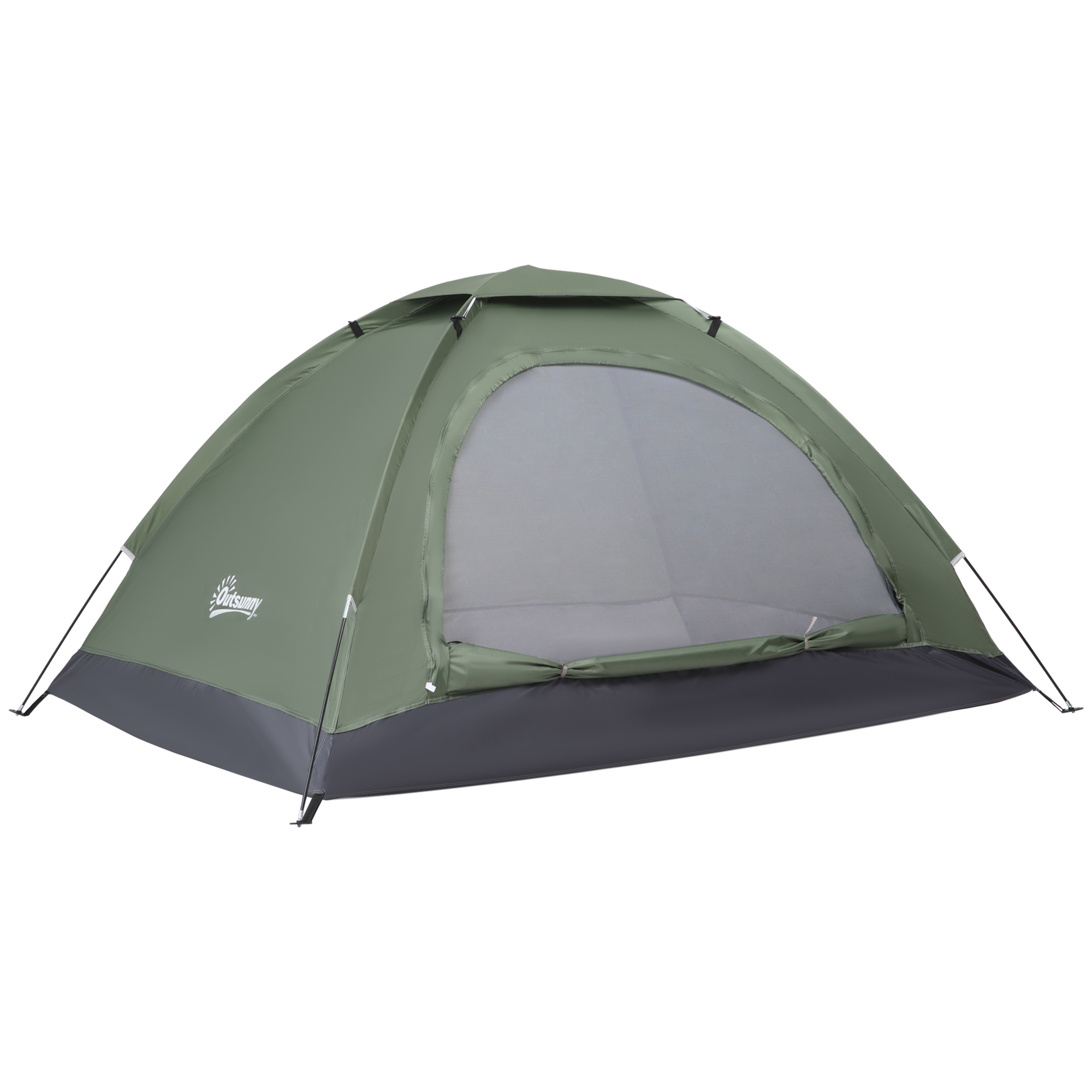 2 Person Camping Tent, Camouflage Tent with Zipped Doors, Storage Pocket, Portable Handy Bag, Dark Green - Life Essentials