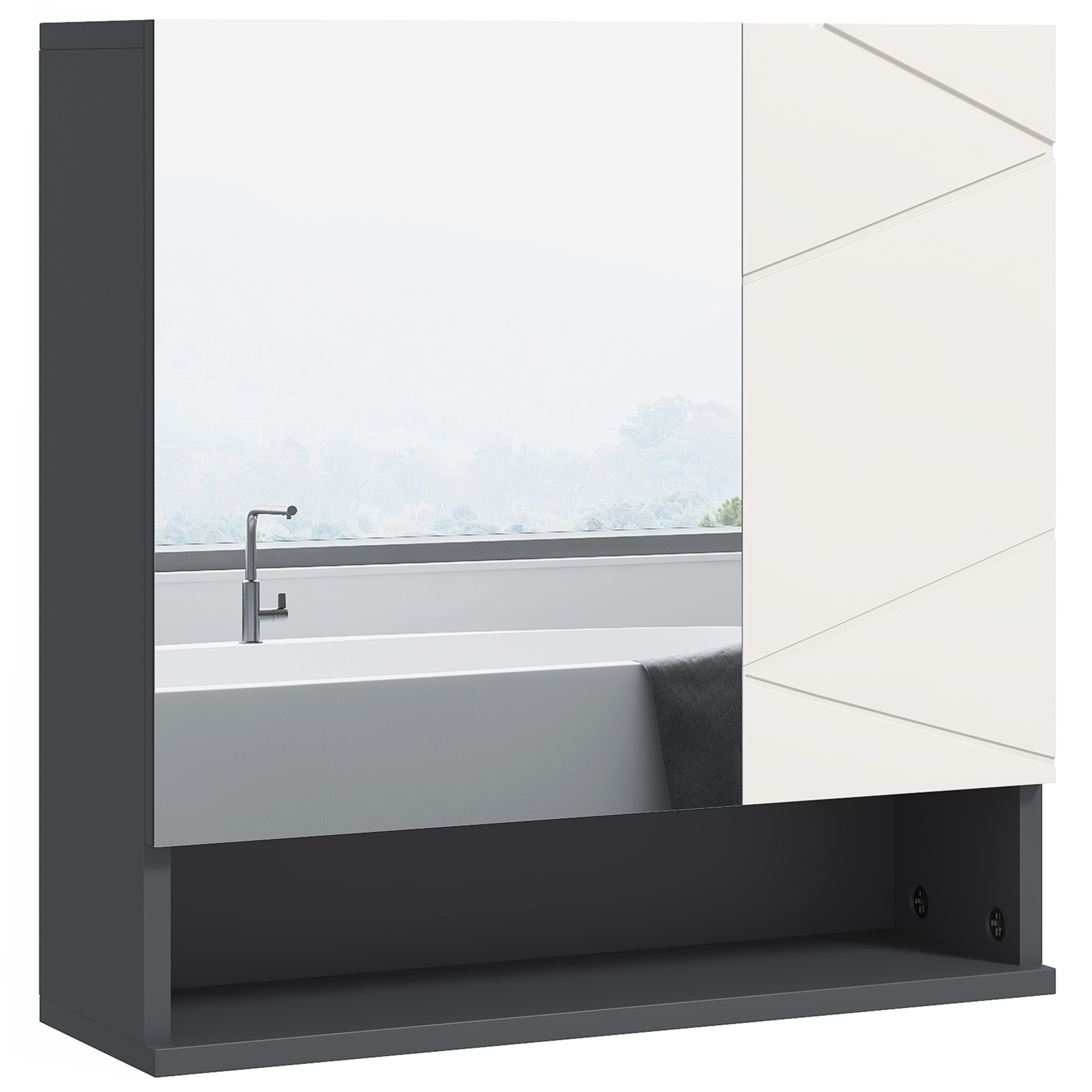 Bathroom Mirror Cabinet - Wall Mounted Storage Cupboard - Light Grey - Life Essentials